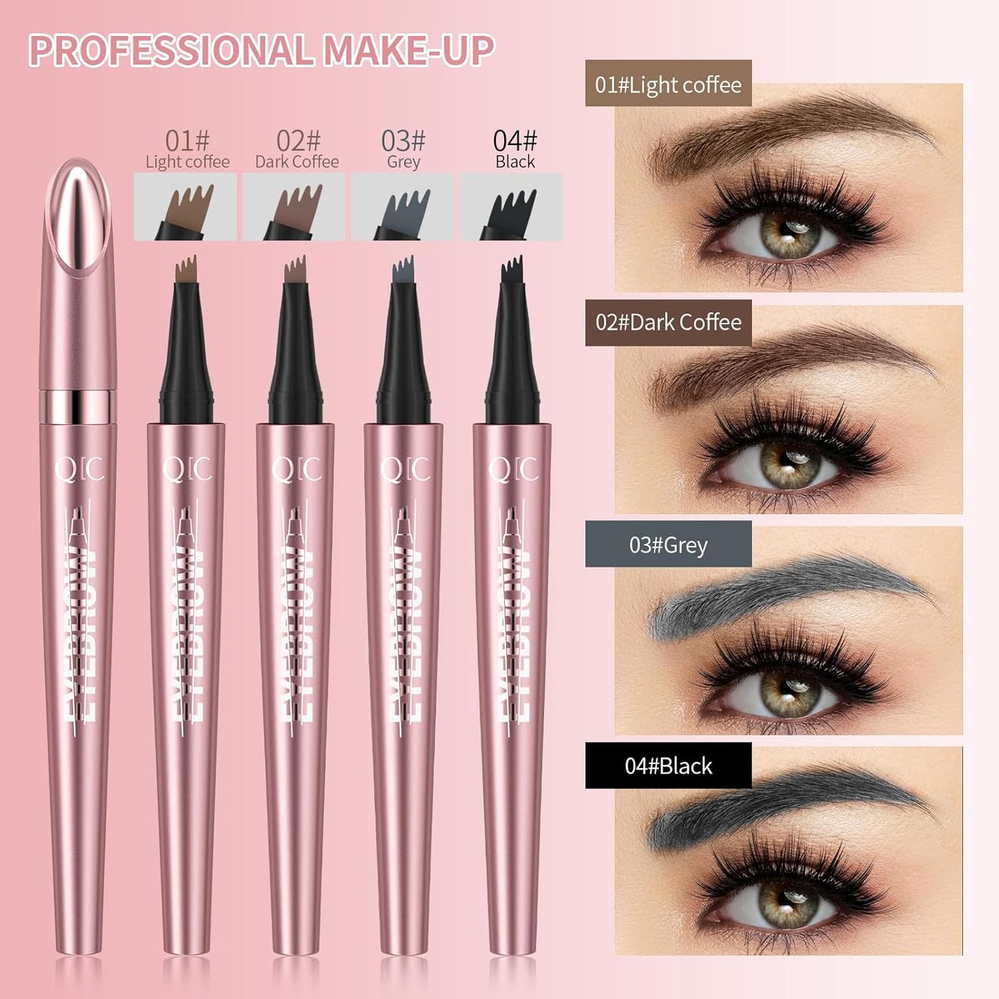 Eyebrow Pencils for Women - Microblading Eyebrow Pencil with Precise 4-Fork-Tip Waterproof Eyebrow Pen Smudge-Proof Eye Brow Pencils Create Natural Hair-Like Brows, Last All-Day, Black