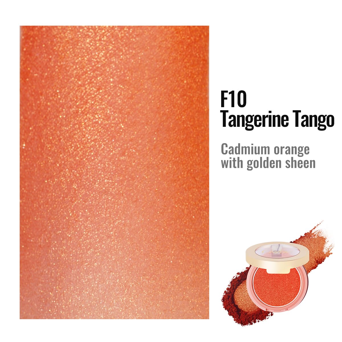 Oulac Orange Luminisers Powdery Blusher for Cheeks Face Glow,Brighten Skin As Highlighter Makeup, Shimmer Blusher,Buildable and Vegan Cosmetics,4.8g F10 Tangerine Tango