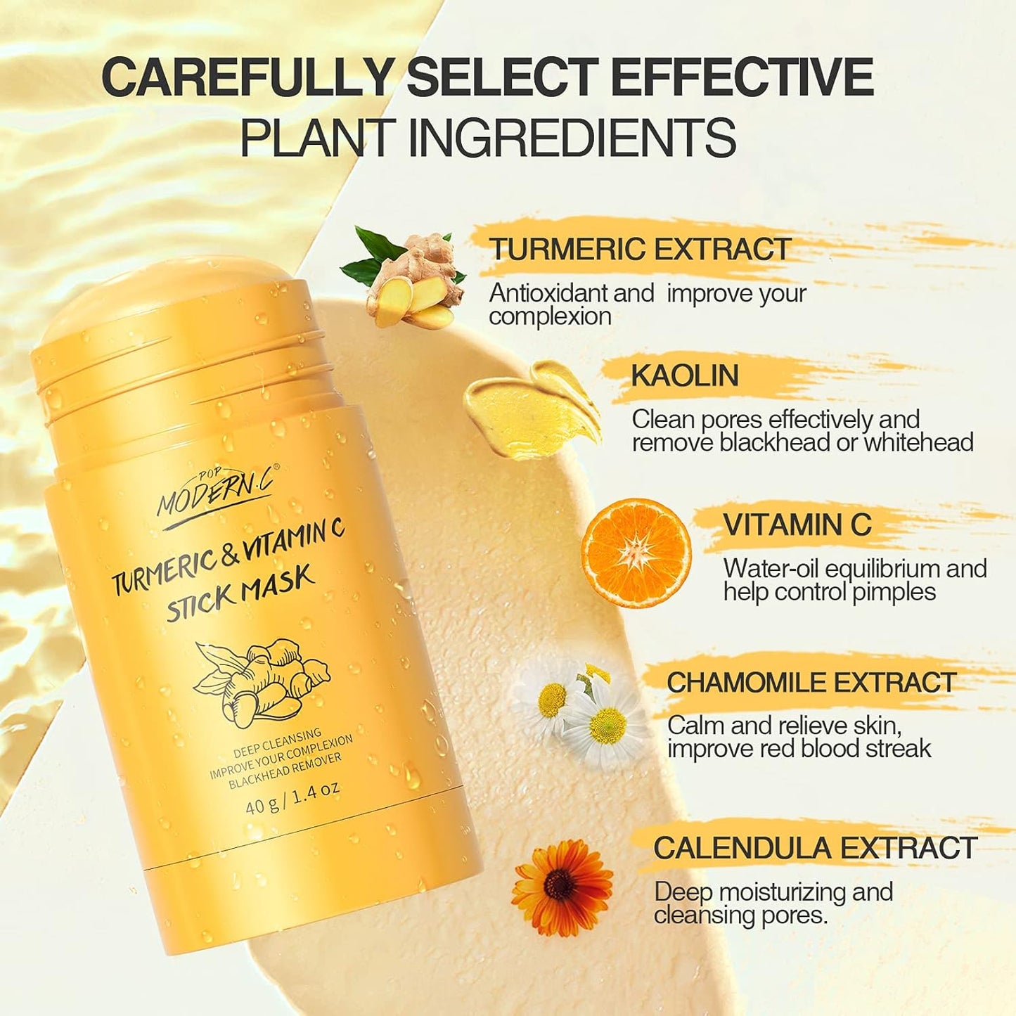 Turmeric Clay Stick Mask Organic Vitamin C Mask for Blackhead Cleansing Clay Mud Mask for Deep Clean Pore Improve Skin Acne Facial Mask With Blackhead Remover Extractor Tools