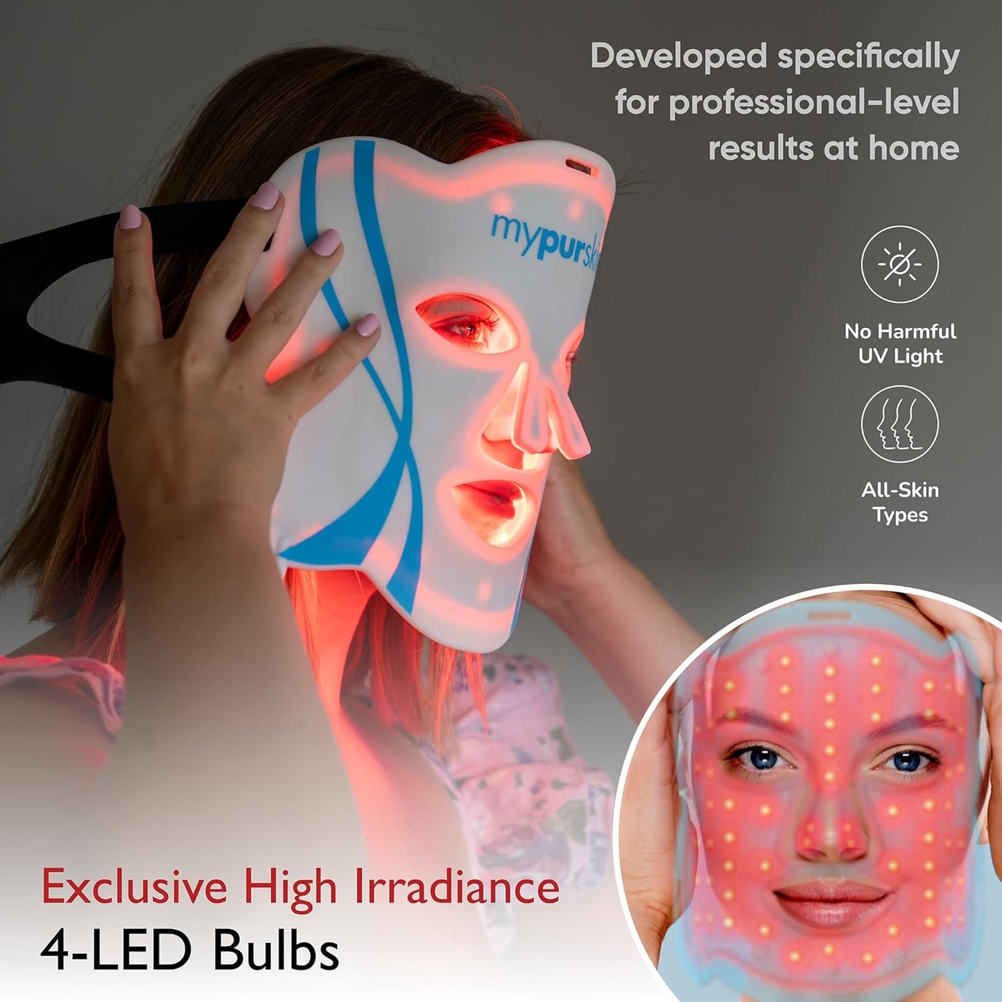Professional Light Therapy Face Mask, FDA-Cleared, 264 LED, Clinically Proven 4-50x Higher Dose, 4 Red & Infrared Wavelengths for Facial Redness, Wrinkles, Acne for Women & Men