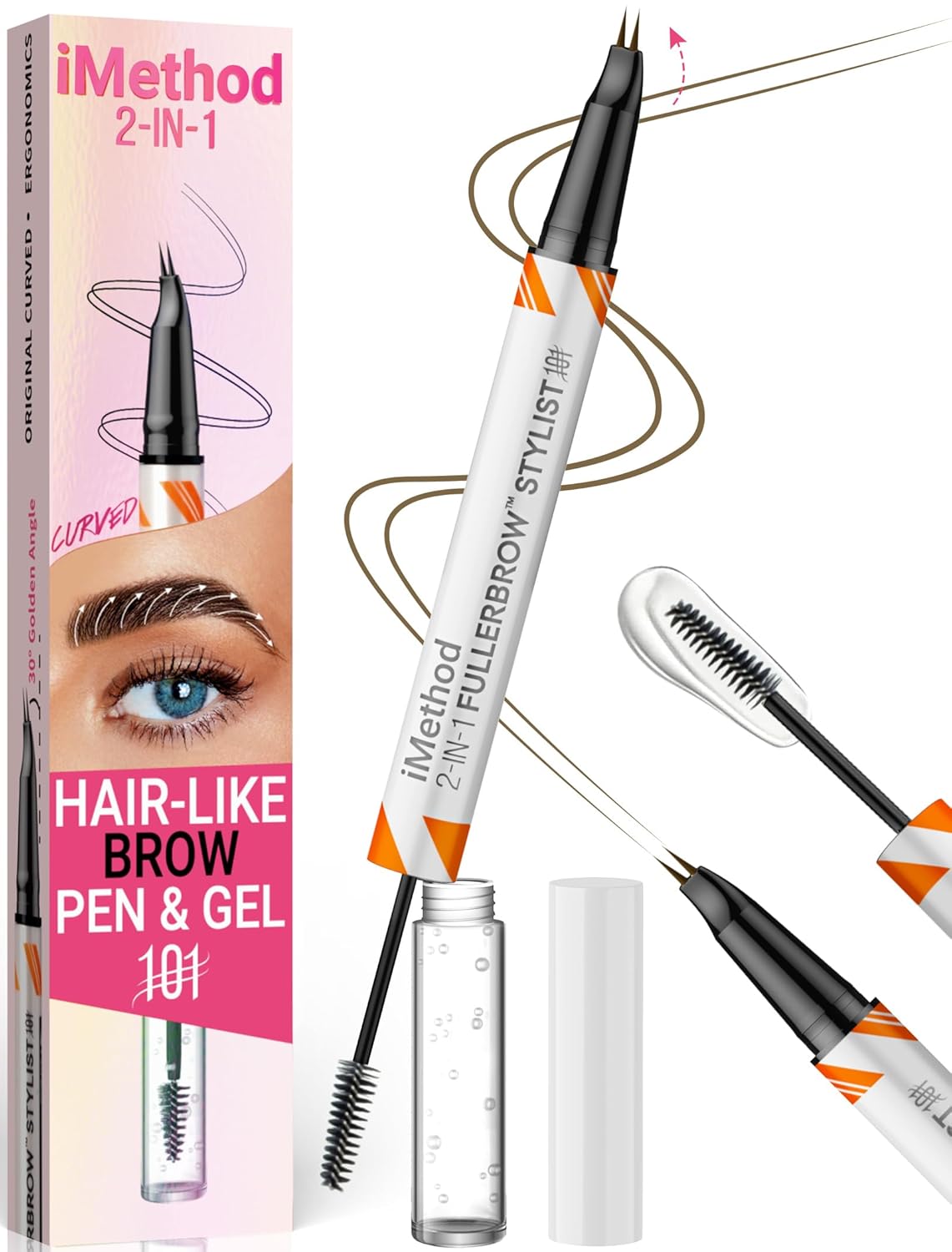 iMethod Curved Eyebrow Pen and Brow Gel Clear - Eyebrow Pencils for Women with Natural Hair Like Strokes, Eyebrow Makeup for All-Day Defined, Waterproof, Smudge-proof, Brown