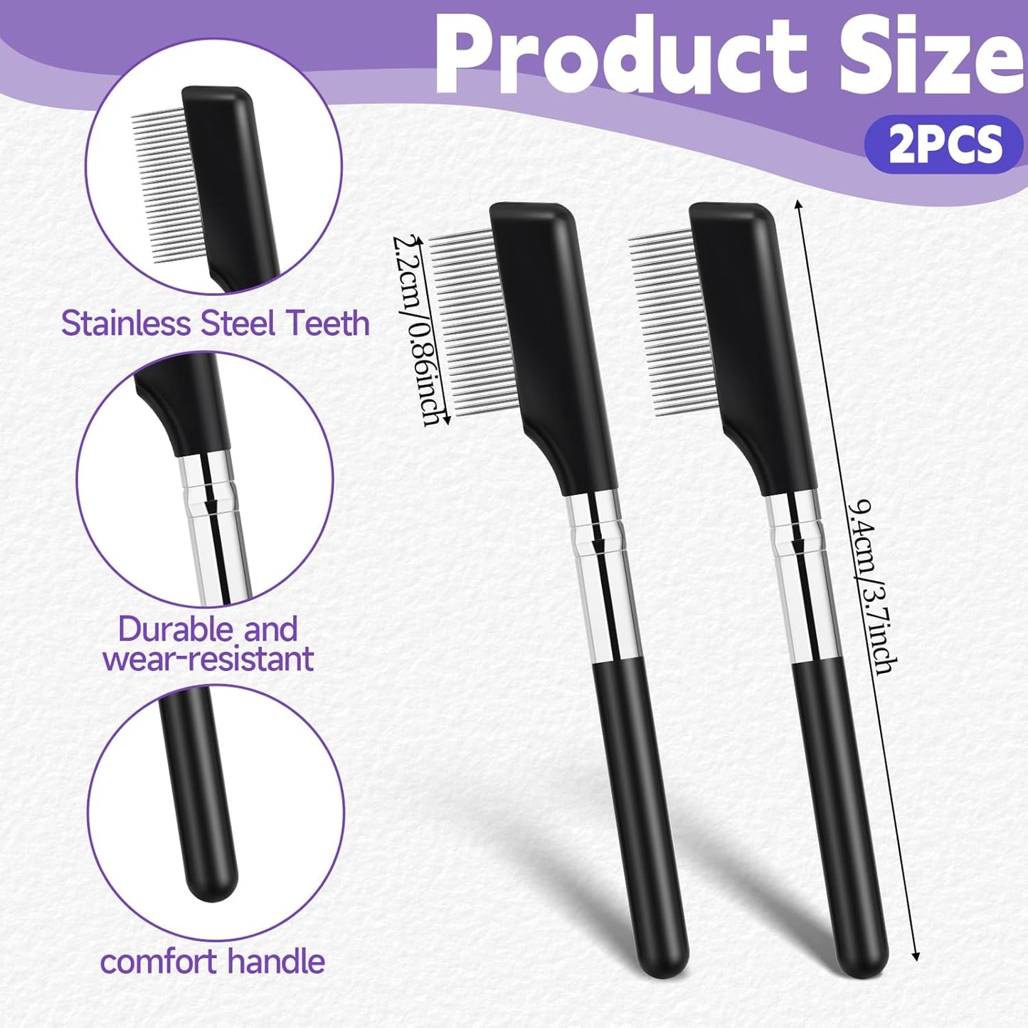 Small Eyelash Comb, 2 Pack Metal Eyelash Brush Eyelash Separator Tool Eyebrow Brush Grooming Eye Lash Separator Grooming Brushes Eyebrow Comb with Metal Teeth Eye Makeup Tool for Women (Short Handle)