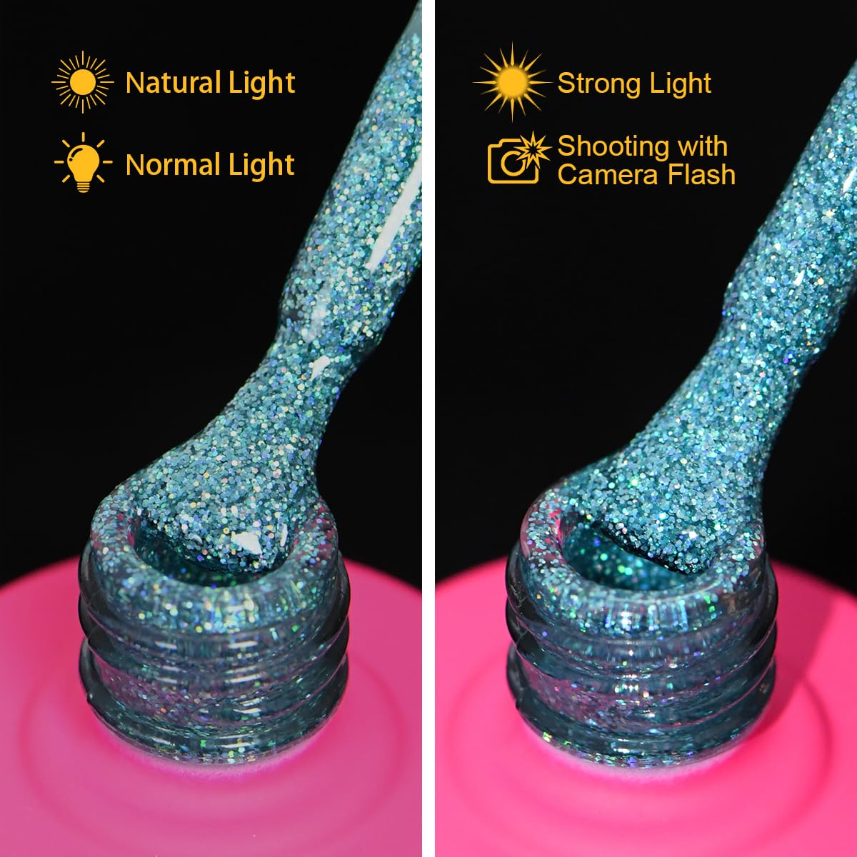 Holographic Glitter Gel Nail Polish, HEMA HPMA TPO Free, Teal Blue Sparkle Shimmer, Need UV Lamp Long Lasting Salon Perfect Gel Nail 15ML for Women (BJ-004)