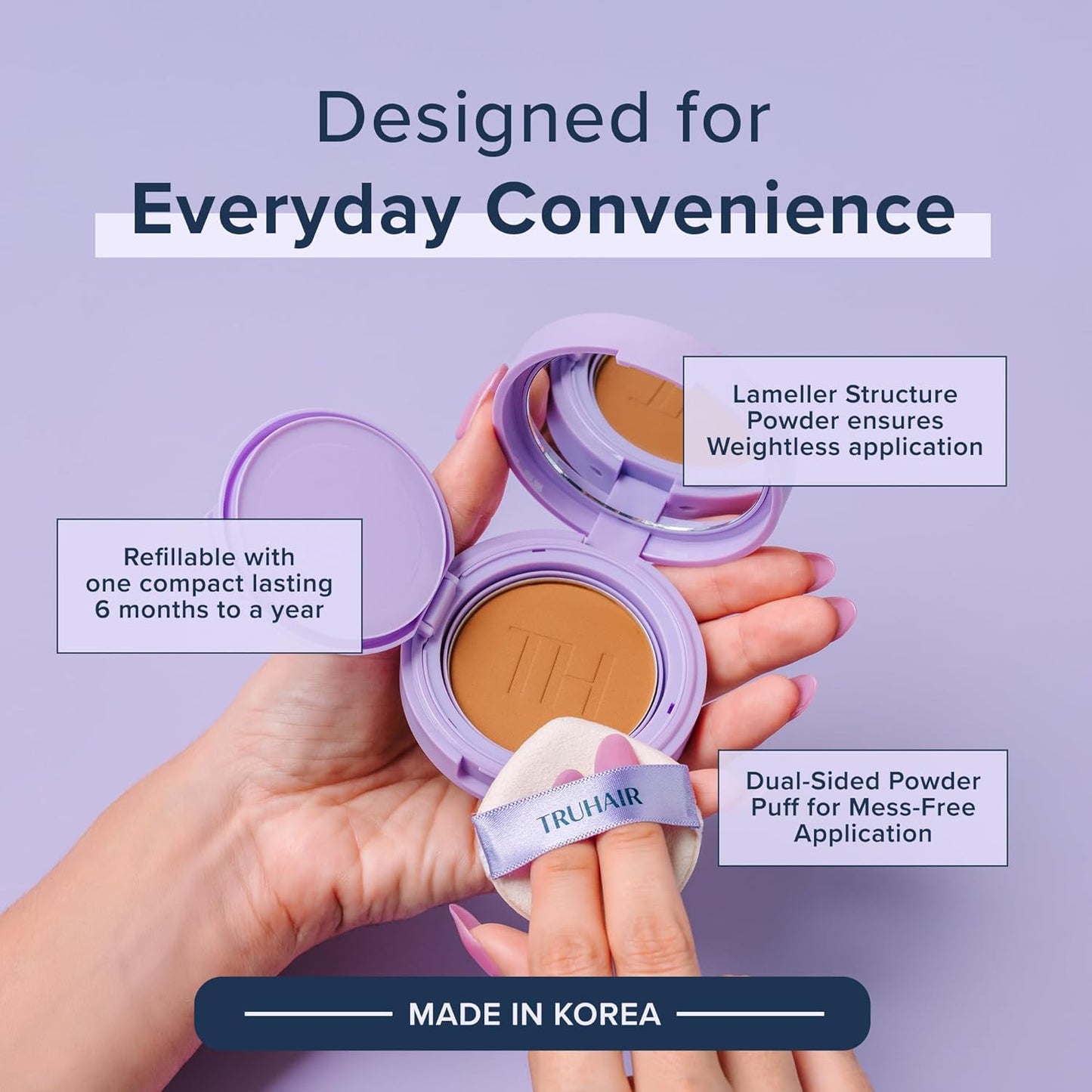 TRUHAIR Root & Scalp Cover Up Pressed Powder Compact, Waterproof, Weightless Hair Coverage & Bald Spot Concealing, Root Touch Up Hair Color for Gray Coverage & Thinning Areas, 0.35 Oz (Black)