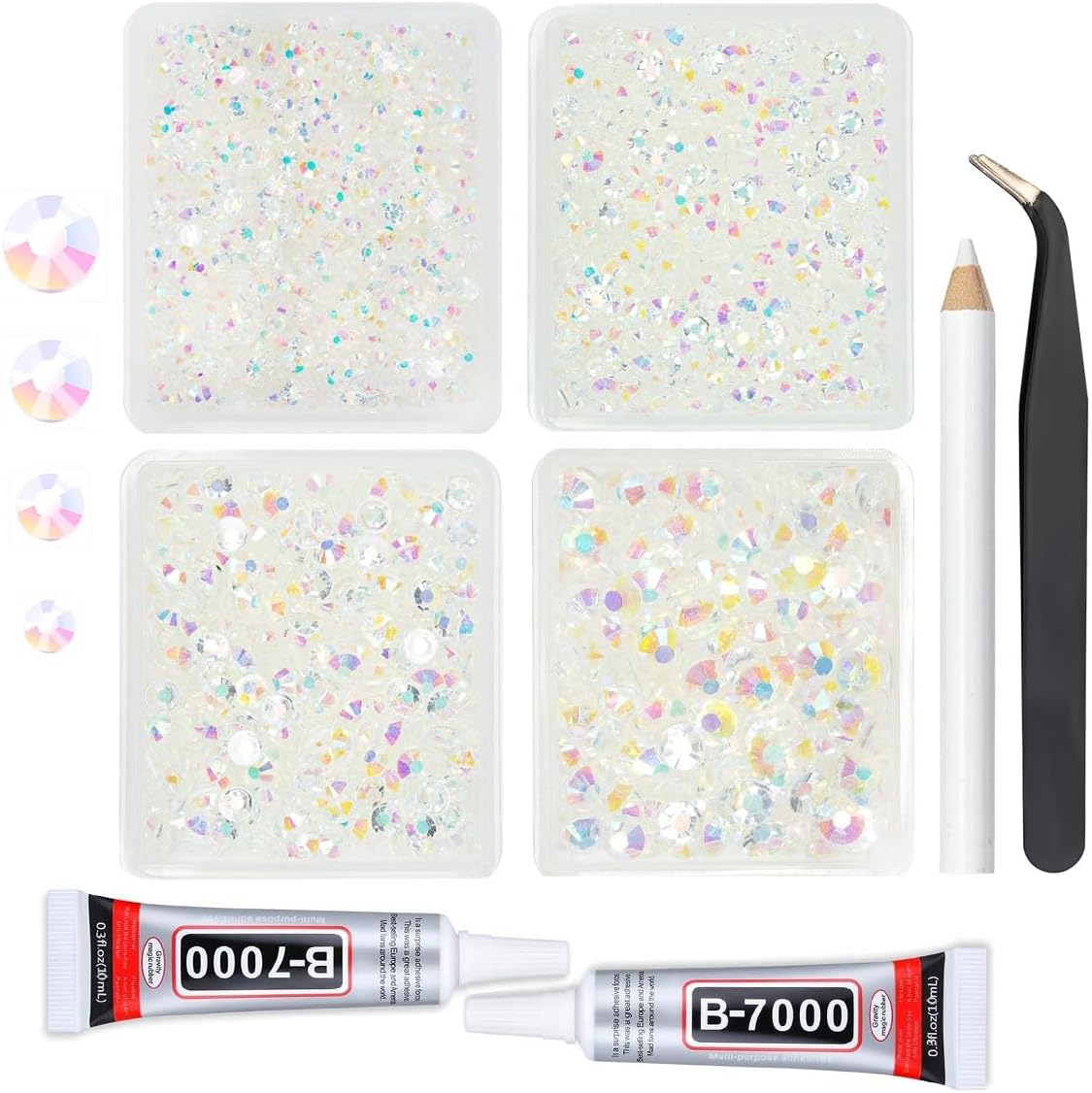 Transparent AB Resin Rhinestones w B7000 Jewelry Glue for Bedazzling Crafting 3mm 4mm 5mm 6mm Clear White AB Flatback Jelly Stones Bulk SS10-SS30 Diamonds Gems Charms for Nails Tumblers Crafts