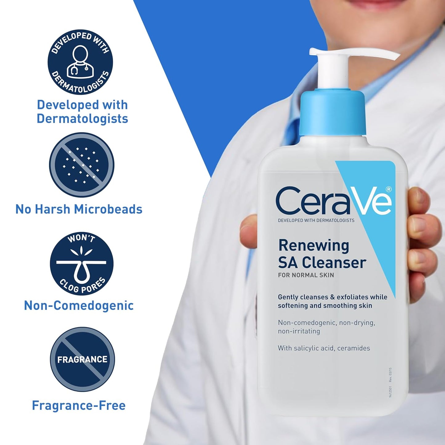 CeraVe Renewing Salicylic Acid Cleanser, Formulated With Hyaluronic Acid, Niacinamide, & Ceramides, Gentle BHA Exfoliating Face Wash Smooths & Softens Skin, Non Comedogenic & Fragrance Free, 8 Ounce