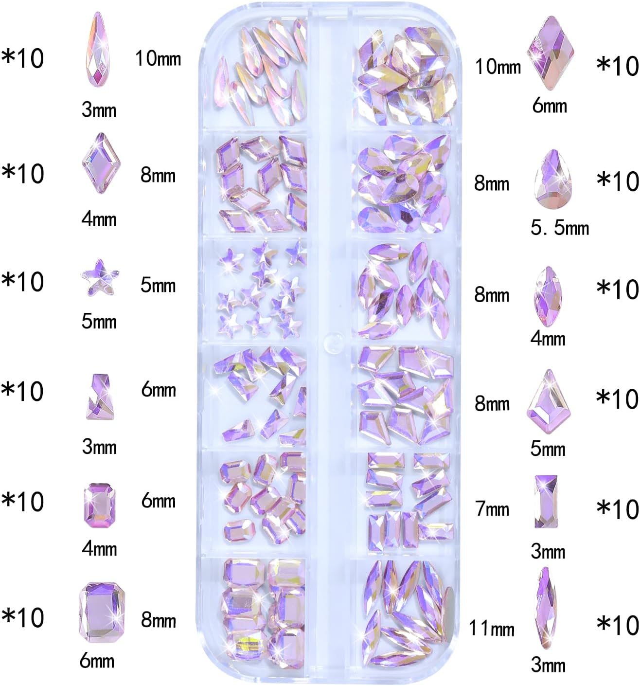 Nail Rhinestones - 3D Multi Shape Size, Flat Back, Crystals Manicure Rhinestones Charms, Pink AB Nail Gems, with Kit, for Nail Art, Bedazzling Acrylic Nails, DIY Decor