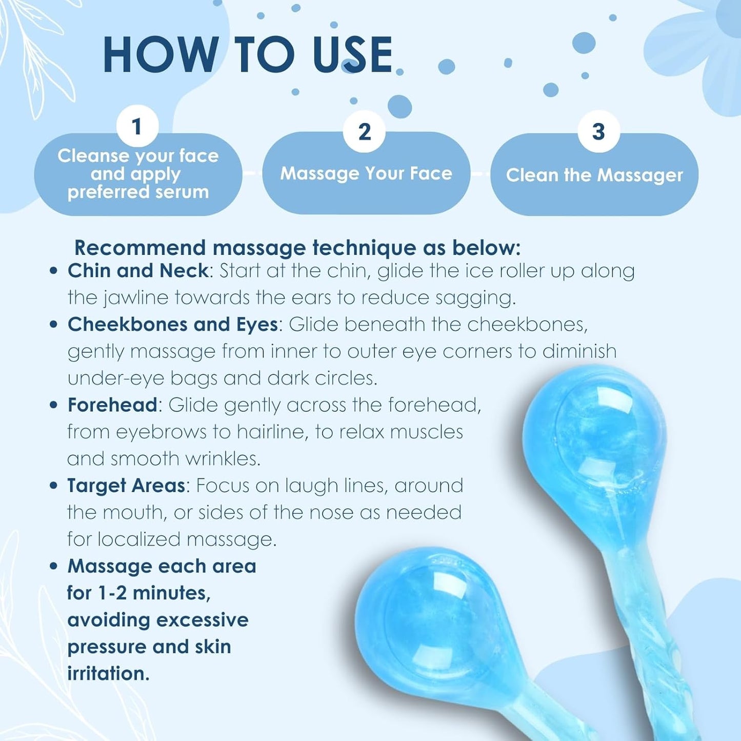 Facial Ice Globes Cryo Sticks, Cooling Beauty Tool for Face, Neck & Eyes, Helps Reduce Puffiness, Refine Pores & Smooth Fine Lines, Cryotherapy Roller for At-Home Skincare Routine