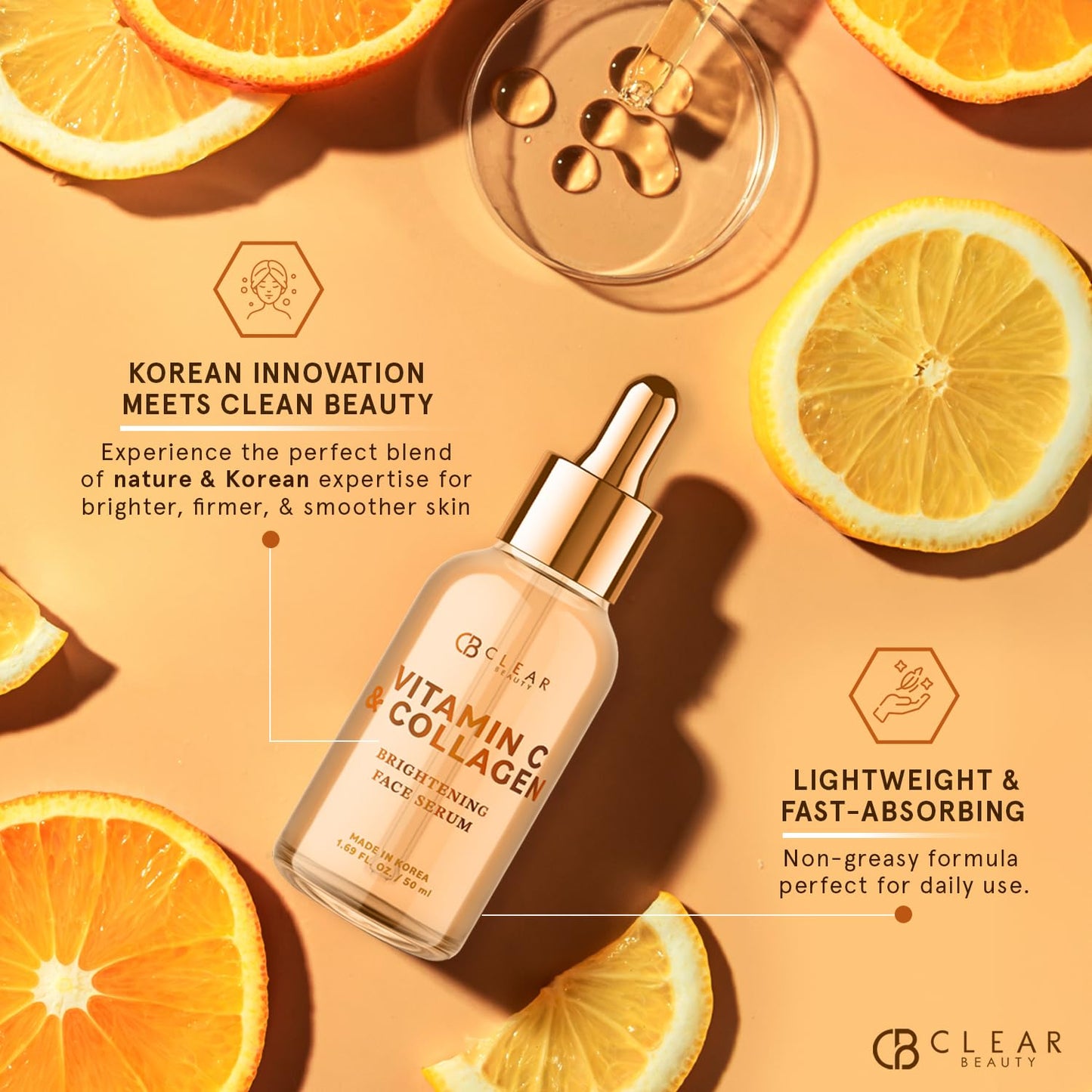 Vitamin C & Collagen Facial Serum – Dermatologist-Tested, Anti-Aging, Korean Skin Care, Even Skin Tone & Fades Dark Spots – Hydrating, Firming, & Nourishing – Clean Beauty, 1.69 FL. Oz