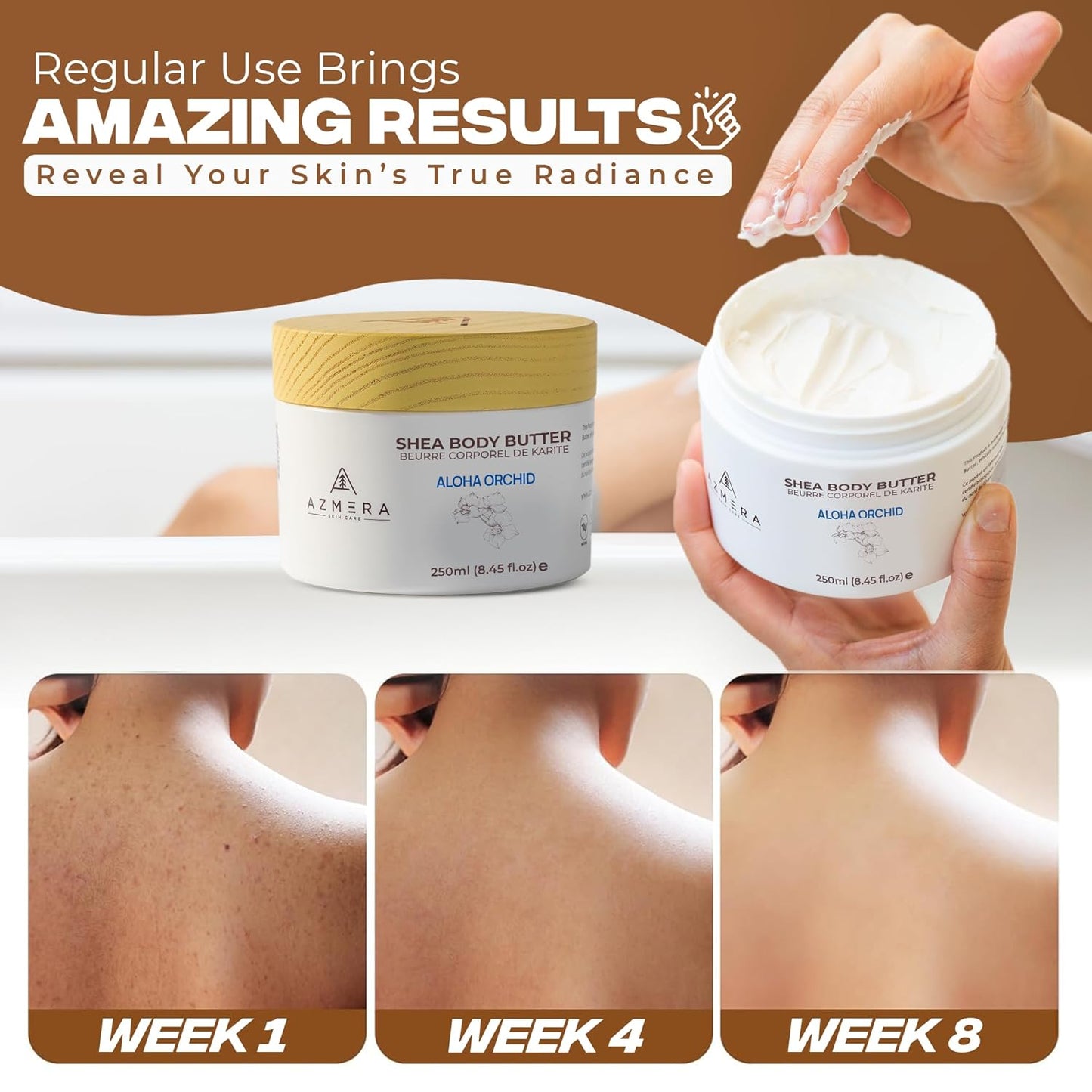 AZMERA Handcrafted Whipped Shea Body Butter – Luxurious Orchid Scented Moisturizer for Dry, Sensitive Skin with Argan Oil & Vitamin E – Vegan, Non-Greasy Skincare – 8.82 oz