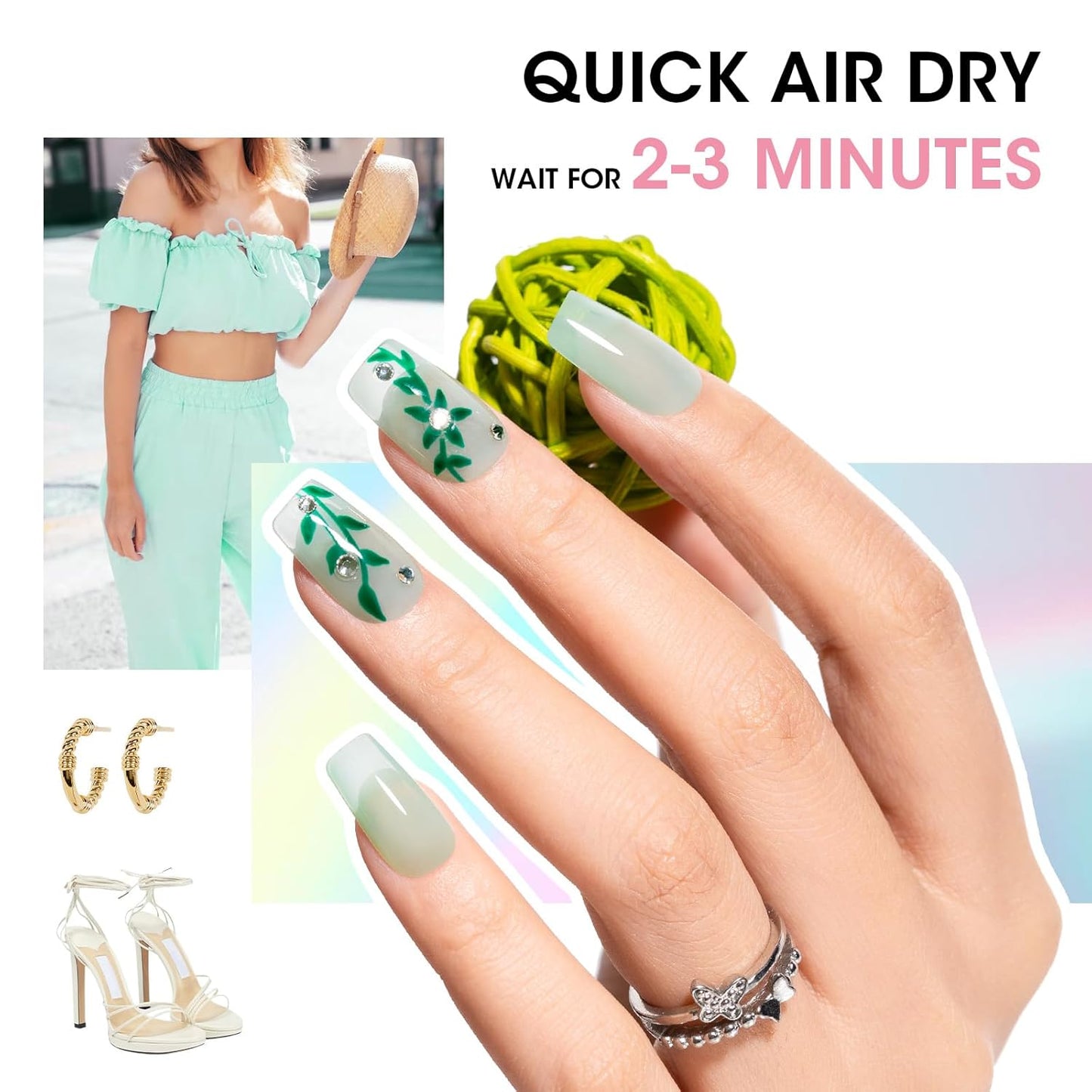 GELLEN Clear Pastel Jelly Nail Polish, Sheer Natural Regular Nail Polish Quick Dry Spring Summer 6-Color Set for Acrylic Natural Nails Home Salon, No UV Gel, Chip Resistant, Hema Free, Non Toxic