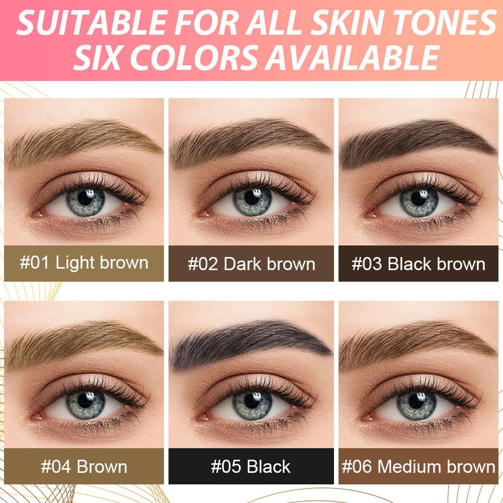 evpct 1Pcs Black Brown Magic Microblading Dual-Ended Eyebrow Contouring Pen Brow Pencil, with 4 Brush Micro-Fork-Tips Applicator and Precise Brush-Tip Hair Like Strokes, Dual-ended Eyebrow Brush