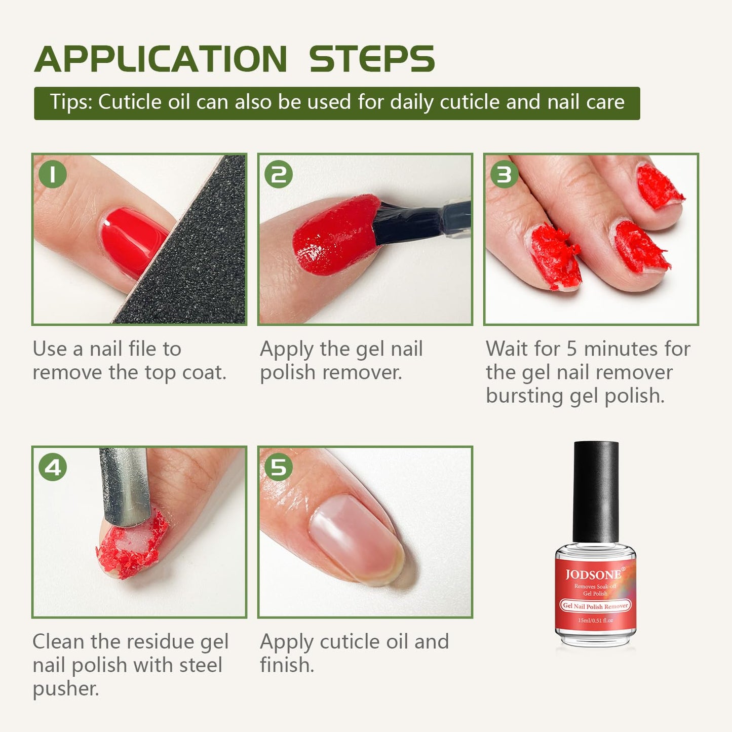 JODSONE Gel Nail Remover Quick Gel Nail Polish Remover and Base Coat Top Coat Simple Set is Suitable for Beginners to Try