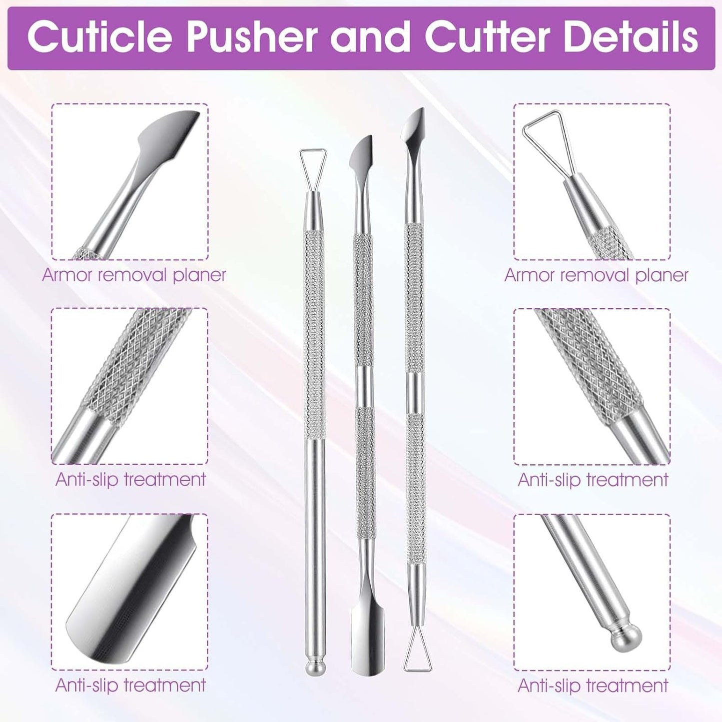 9Pcs Cuticle Pusher Cutter Double Ended Cuticle Pusher Trimmer Stainless Triangle Nail Scraper Pedicure Manicure Tool Professional Nail Care Tool For Girl Fingernail Toenail Gel Removal Polish