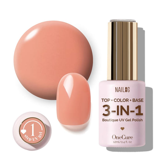 NAILOG One Step Gel Nail Polish 12ml Top Coat Color Gel Base 3-In-1 Formula Soak Off UV Nude Gel Polish for Home DIY & Gifting | Light Apricot Pink