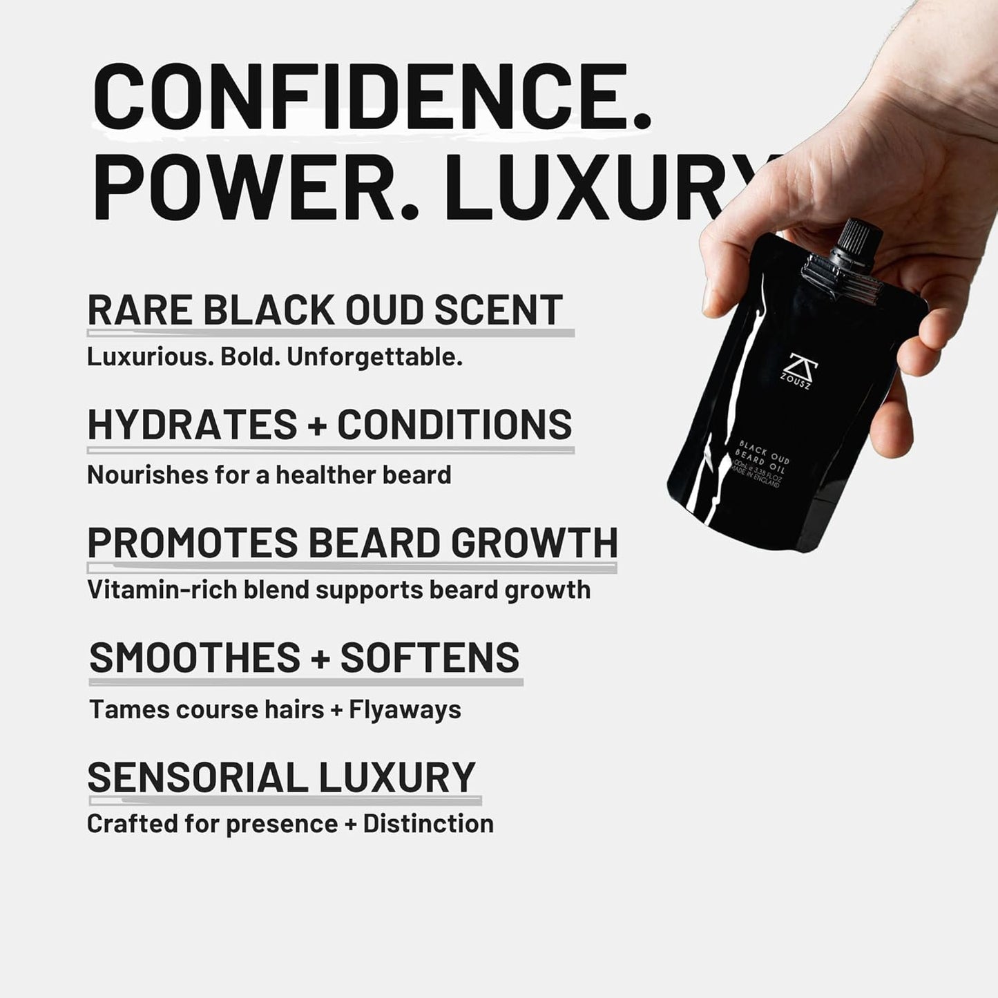 Black Oud Beard Oil for Men – Natural Beard Growth Oil with Argan & Avocado Oils – Sandalwood Scent – Softens, Strengthens & Conditions Facial Hair – 100ml Refill Pouch