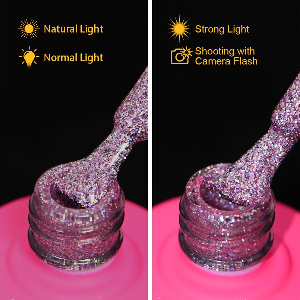 Holographic Glitter Gel Nail Polish, HEMA HPMA TPO Free, Pink Purple Sparkle Shimmer, Need UV Lamp Long Lasting Salon Perfect Gel Nail 15ML for Women (BJ-003)
