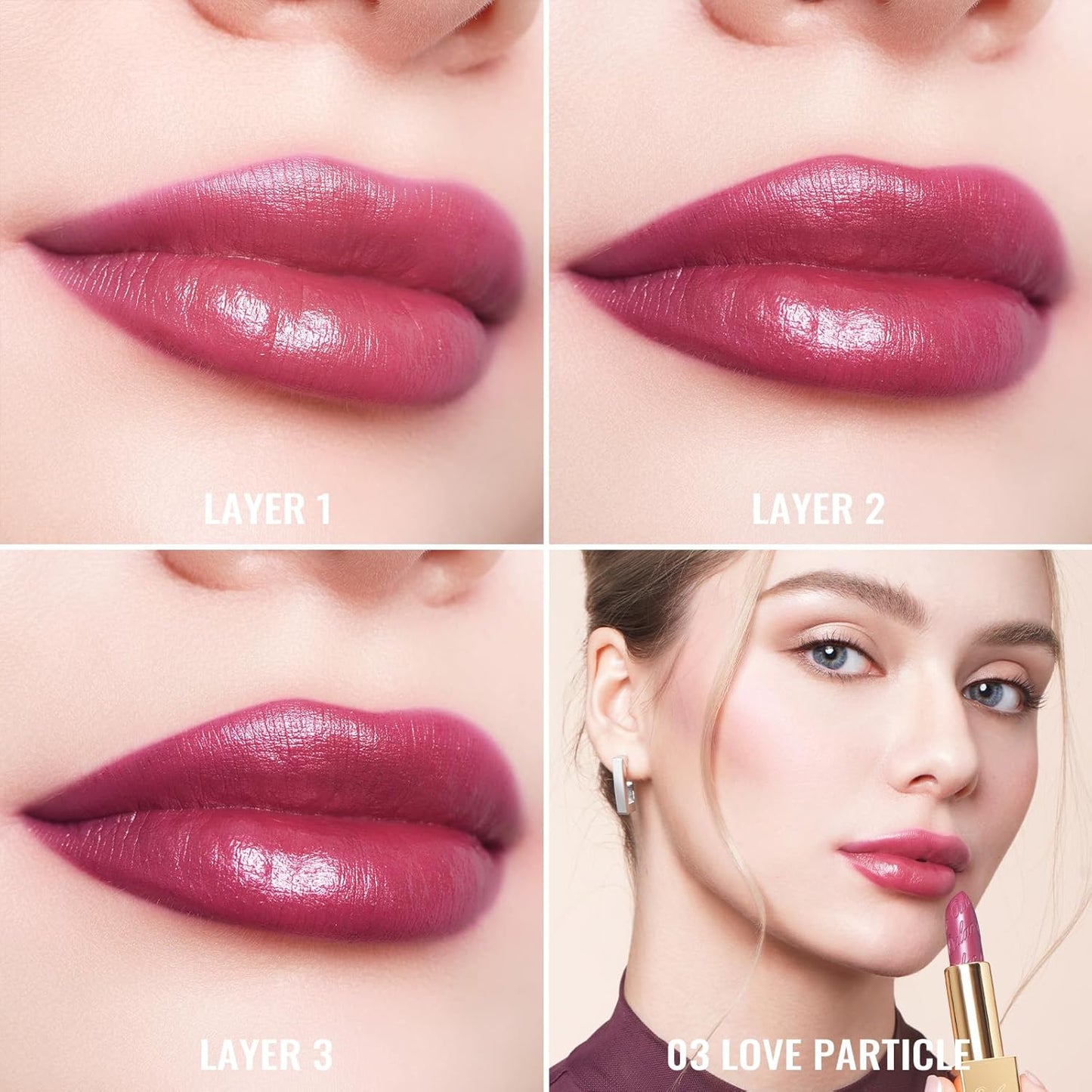 Oulac Burgundy Lipstick for Women with Metallic 3D Shine Lightweight Hydrating Formula, High Impact Lip Color, Vegan Beauty, Full Coverage Lip Makeup, Christmas Gifts for Women, Love Particle(03)