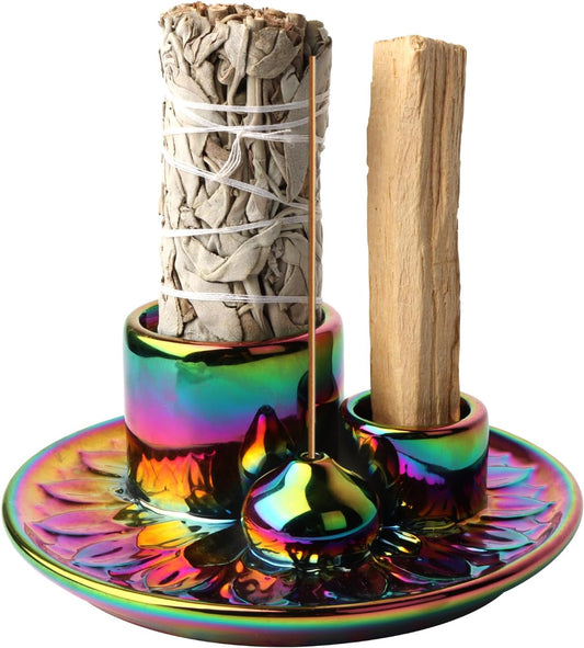 Palo Santo Holder - 4 in 1 Incense & Candle Holder - Ceramic Incense Holder Ash Catcher Tray for Meditation Room - Easy to Clean