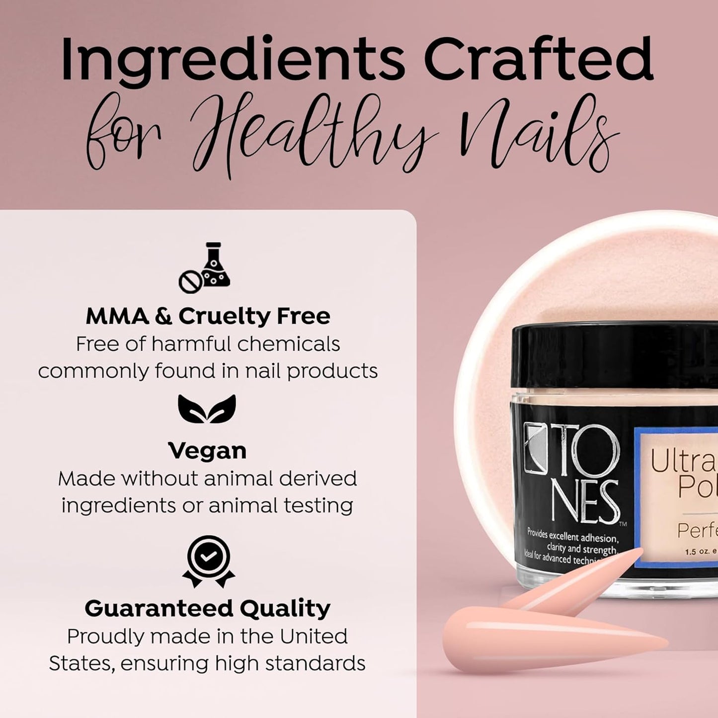 Tones Pro Acrylic Nail Powder, Perfect Pink (Soft Pastel Pink), (1.5 Fl Oz) - Long-Lasting & Non-Yellowing Polymer for Salon Quality Nail Extensions & 3D Art