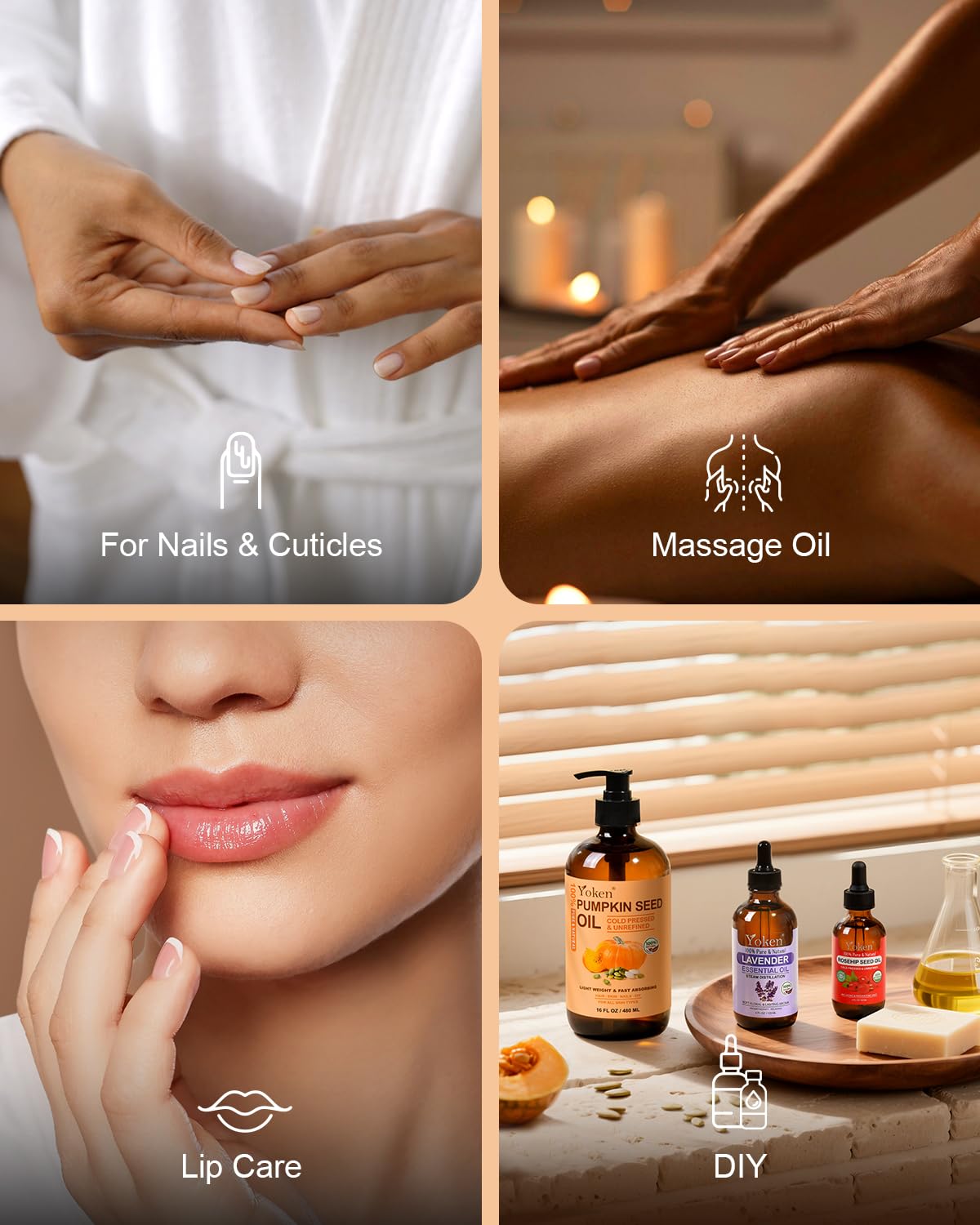 Yoken Cold-Pressed Pumpkin Seed Oil for Hair, Glass Bottle, 100% Pure & Natural Carrier, Massage Oils, Unrefined, 16 Fl Oz with Pump, Pumpkin Oil for Skin, Face, Nails, Body Moisturizer, Hexane-Free