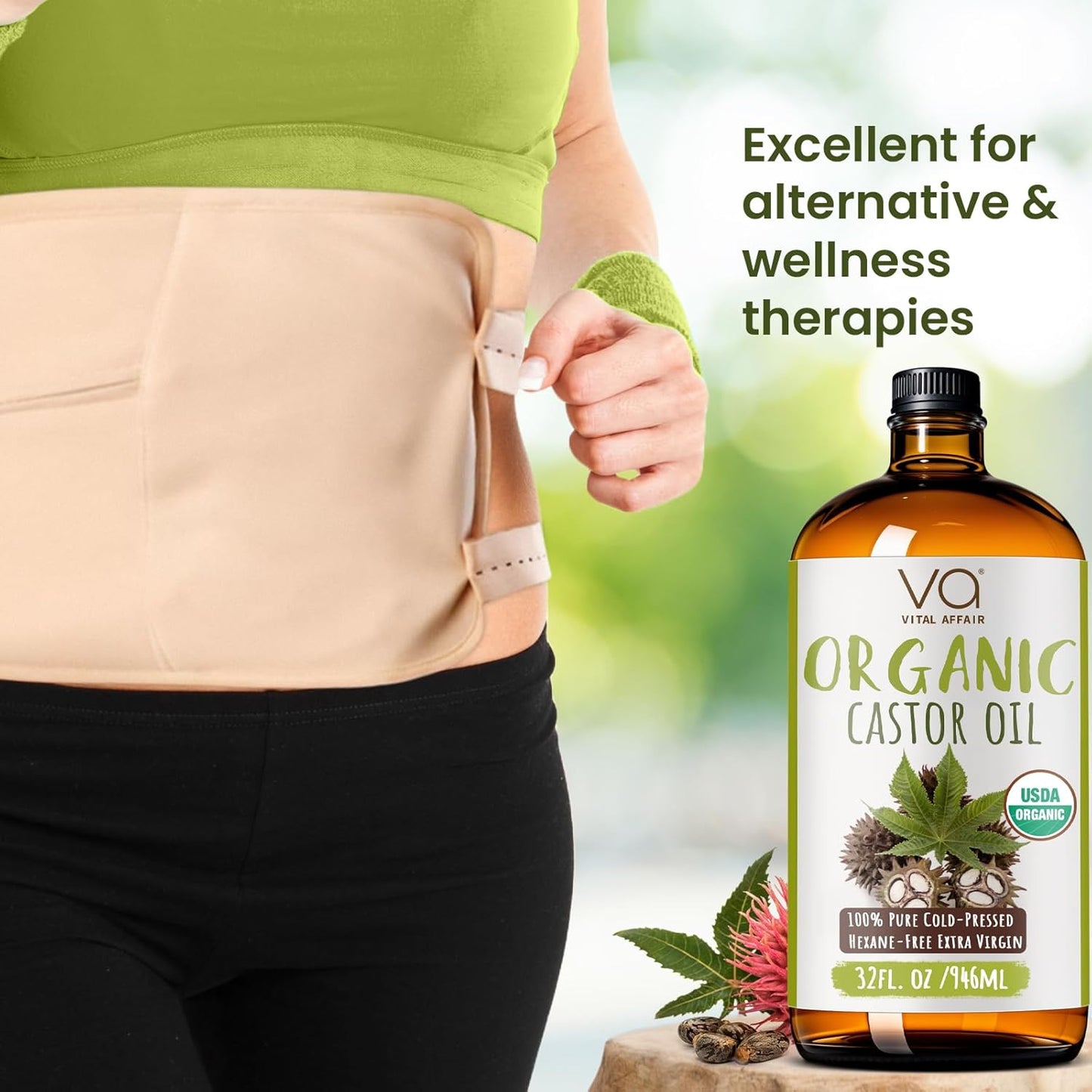 Pure Organic Castor Oil 32oz – Cold Pressed, Unrefined, USDA Organic – Glass Bottle for Hair Growth, Eyelashes, Eyebrows, Face & Castor Oil Packs