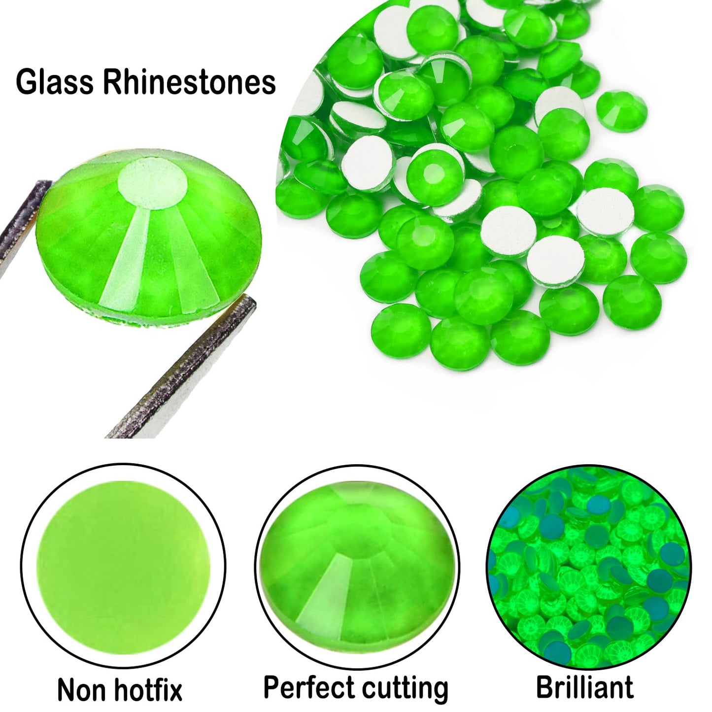 Flatback Glass Rhinestones,Bedazzler Gems 1440pcs Non Hotfix Crystal Rhinestones for Nail Charms Crafts Clothes Tumblers,Green Neon,SS10