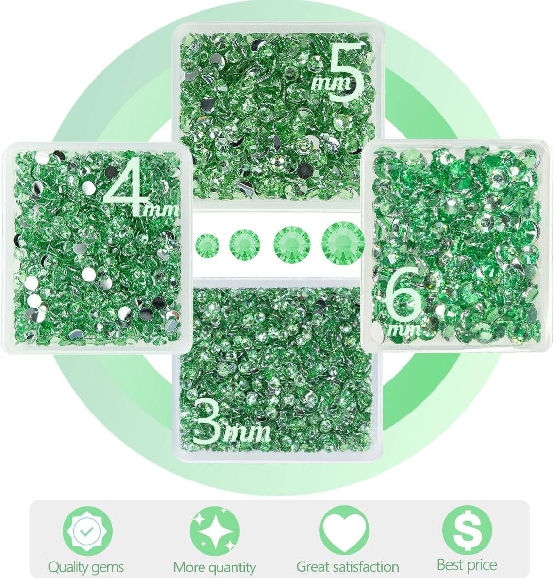 Light Green Crystal Resin Rhinestones w B7000 Jewelry Glue for Bedazzling Crafting 3mm 4mm 5mm 6mm Flatback Stones Diamonds Crystals Gems Charms Supplies for Nails Face Makeup Tumblers Crafts