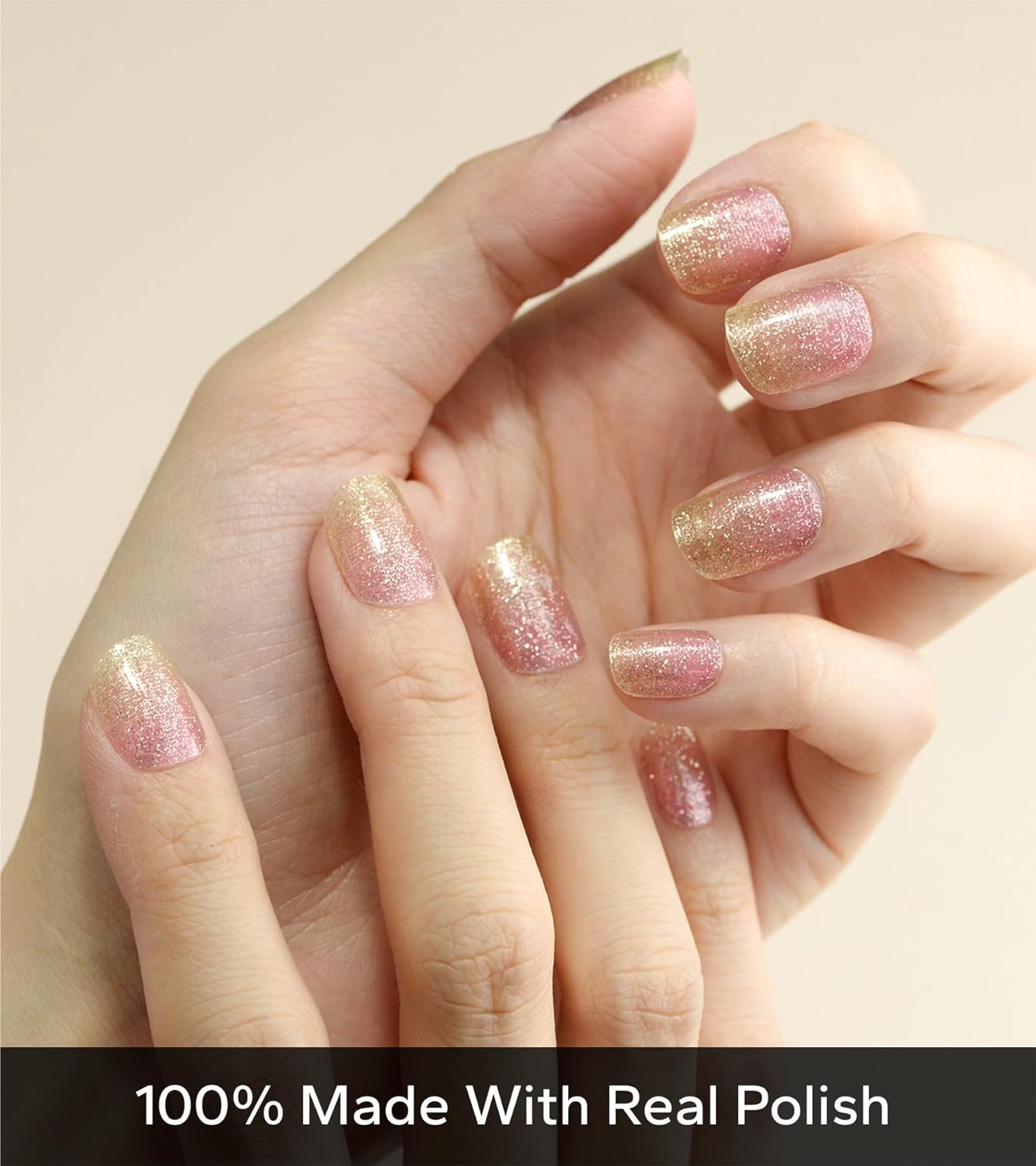 Nail Polish Strips, 20Pcs Salon Quality Gel Nail Stickers, Easy Long Lasting Wraps for Short Nails no UV Light Needed (Pink Yellow)