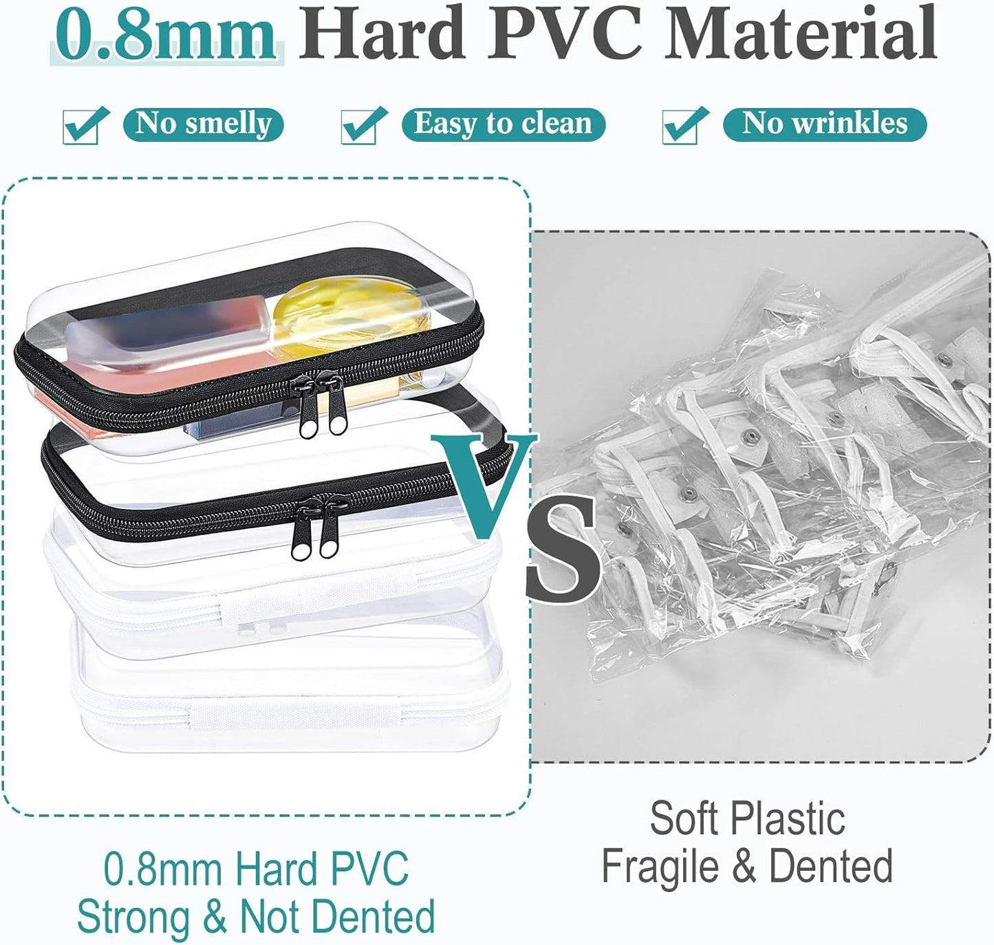 Hoolerry 4 Pcs Hard Clear Zipper Case Makeup Bags Plastic Pencil Pouch Transparent Storage Box Containers for Cosmetics, Snacks, Building Blocks, Puzzles(Black and White,7.5 x 3.9 x 2 in)