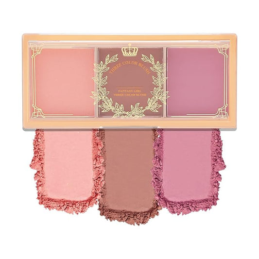 Boobeen 3 Color Blush Palette, Matte Pink Blusher, Blush Powder for Cheeks Makeup, Long Lasting Face Beauty Blush, Light and Smooth