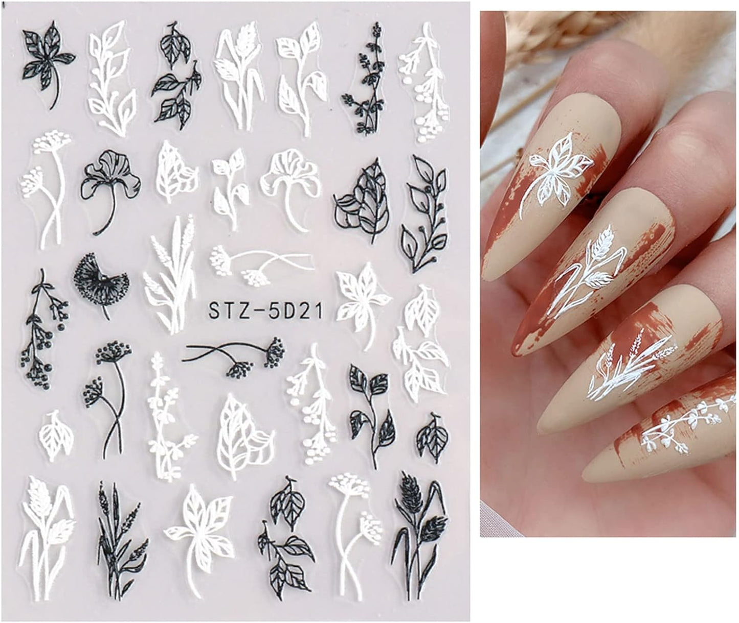 JMEOWIO 3D Embossed Flower Spring Nail Art Stickers Decals Self-Adhesive Pegatinas Uñas 5D Summer Colorful Floral Nail Supplies Nail Art Design Decoration Accessories 4 Sheets