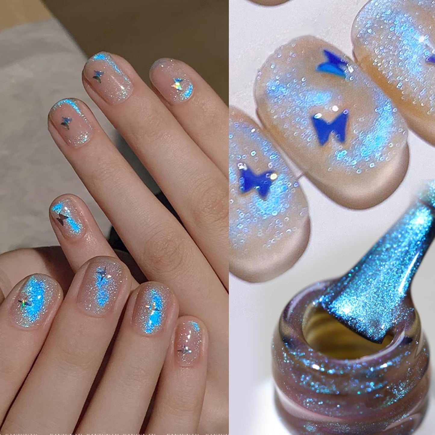 Born Pretty Cat Magnetic Eye Gel Nail Polish, Blue Auroras Cat Magnetic Gel, Mermaid Shiny Effect Pink Soak Off Nail Art Salon Manicure Home Gift 15ml