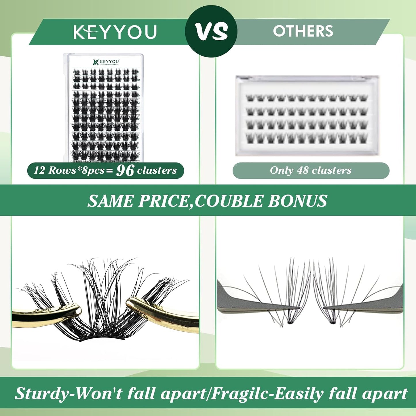 Lash Clusters 96pcs Individual Lashes D Curl 16mm Eyelash Clusters KEYYOU Volume Wispy Lash Extension Soft&Comfortable Easy DIY at Home(Y22,D-16mm)