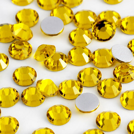 2000PCS SS12 Flatback Rhinestones | 12-Facet Diamond-Cut Glass Gems for Nail Art, Clothing, DIY Crafts |Glue-On Decoration Stones with Silver Backing(Citrine)