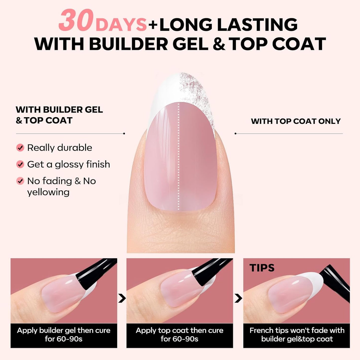 modelones French Tip Press on Nails, 150Pcs M-Almond Fake Nails with Nail Box, Pink & White Gel Nail Tips for Women, Soft Glue-On Nails for Natural Salon Look, DIY Nail Art Kit (15 Sizes)