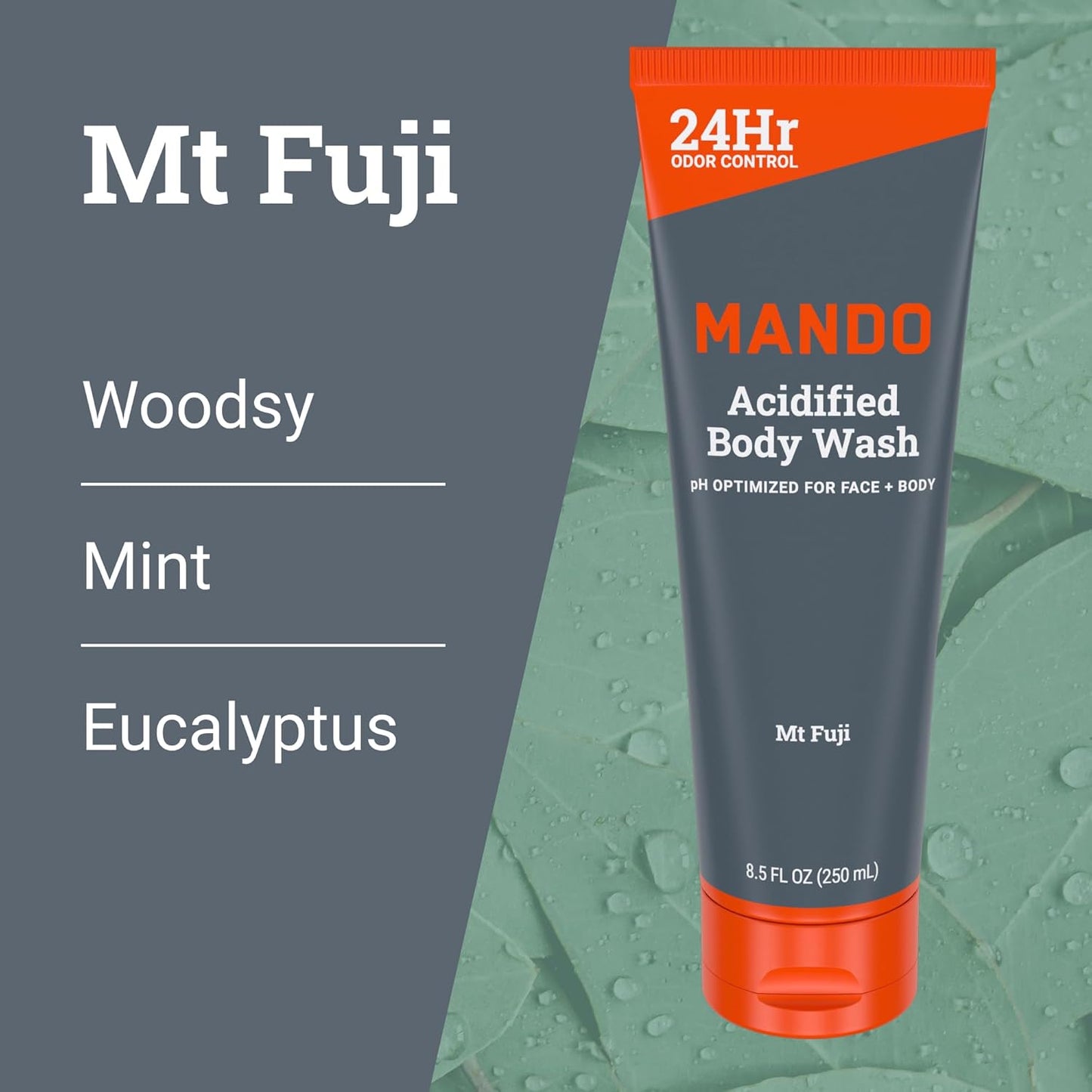 Mando Acidified Body Wash - 24 Hour Odor Control - Removes Odor Better than Soap - Formulated without SLS or Phthalates - Skin Safe - 8.5 Ounce (Pack of 2) - Pro Sport and Mt Fuji