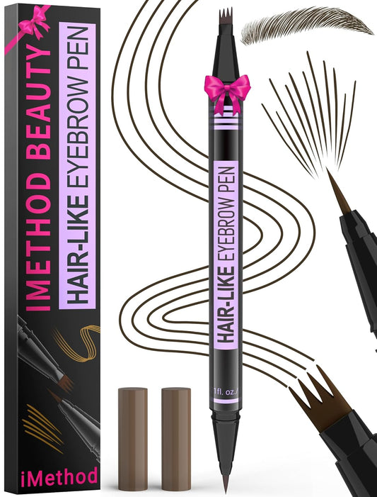 iMethod Eyebrow Pen - Eyebrow Pencil Magic 2-in-1 Eye Brow Pencils for Women with 4-Fork-Tip and Precise Brush-Tip Create Natural Hair-Like Brows, Last All Day, Microblading Eyebrow Pen, Black Brown
