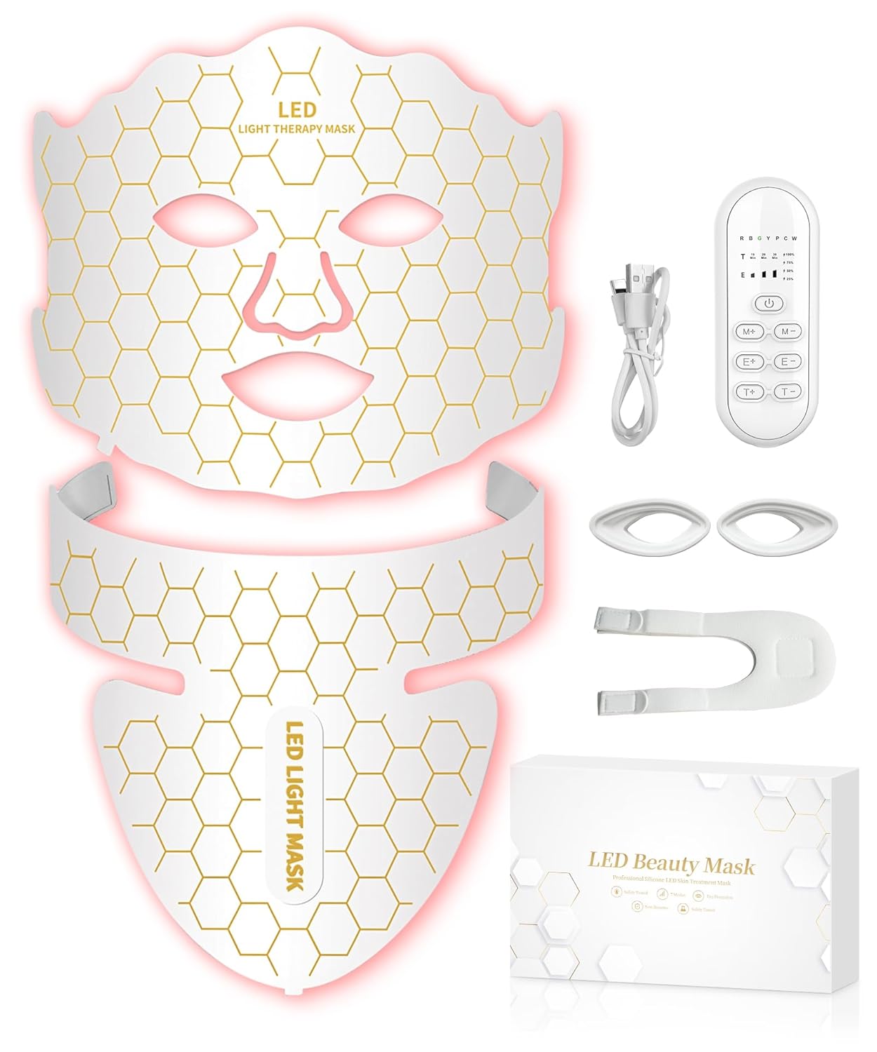Yahi LED Face Mask Light Therapy, Red Light Therapy for Face, 7-1 Colors LED Facial Skin Care Mask, 175 High-Density Light Beads, White