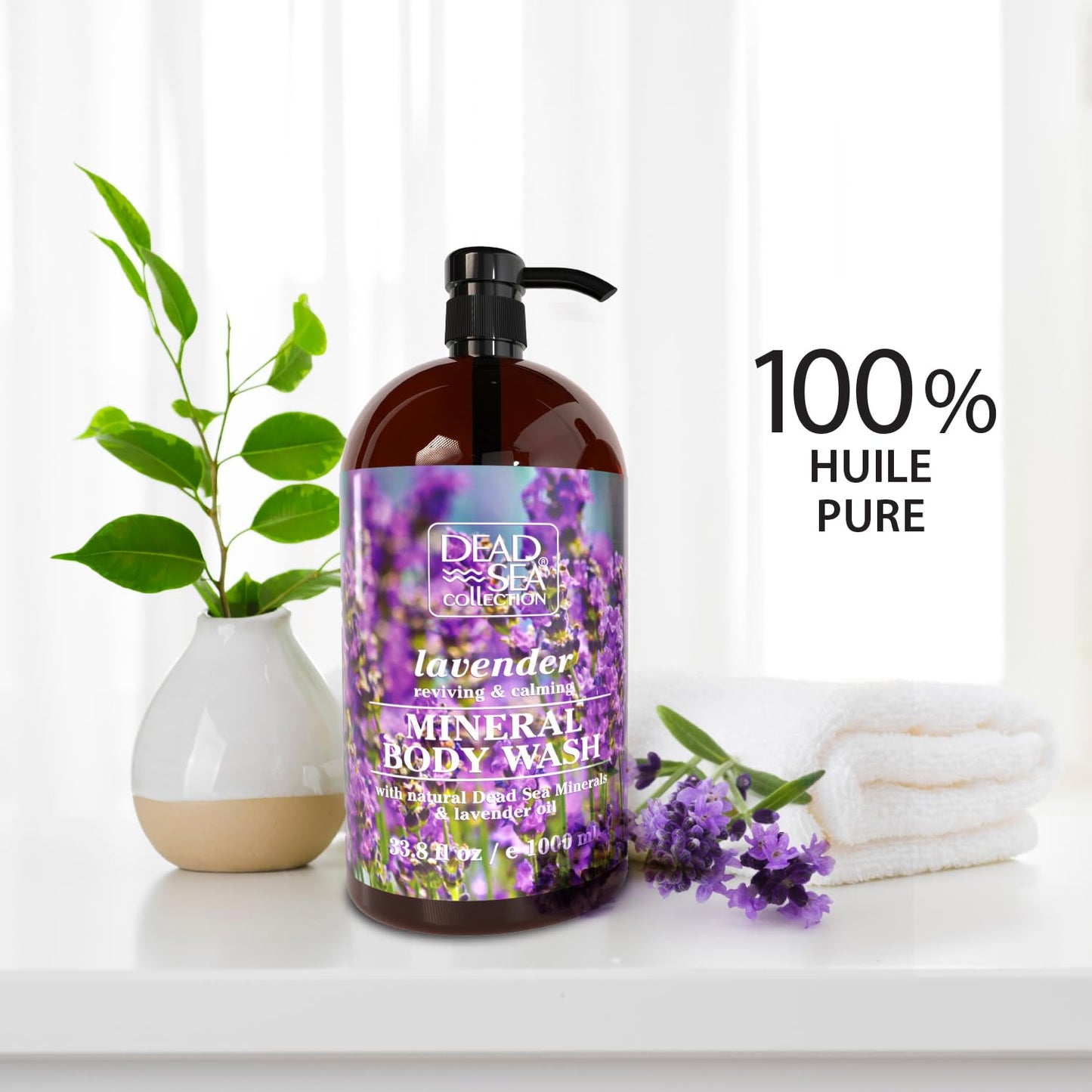 Dead Sea Collection Lavender Body Wash for Women and Men - with Pure Dead Sea Minerals and Lavender Oil - Gentle Cleanses and Moisturizes Skin (33.8 fl. oz)
