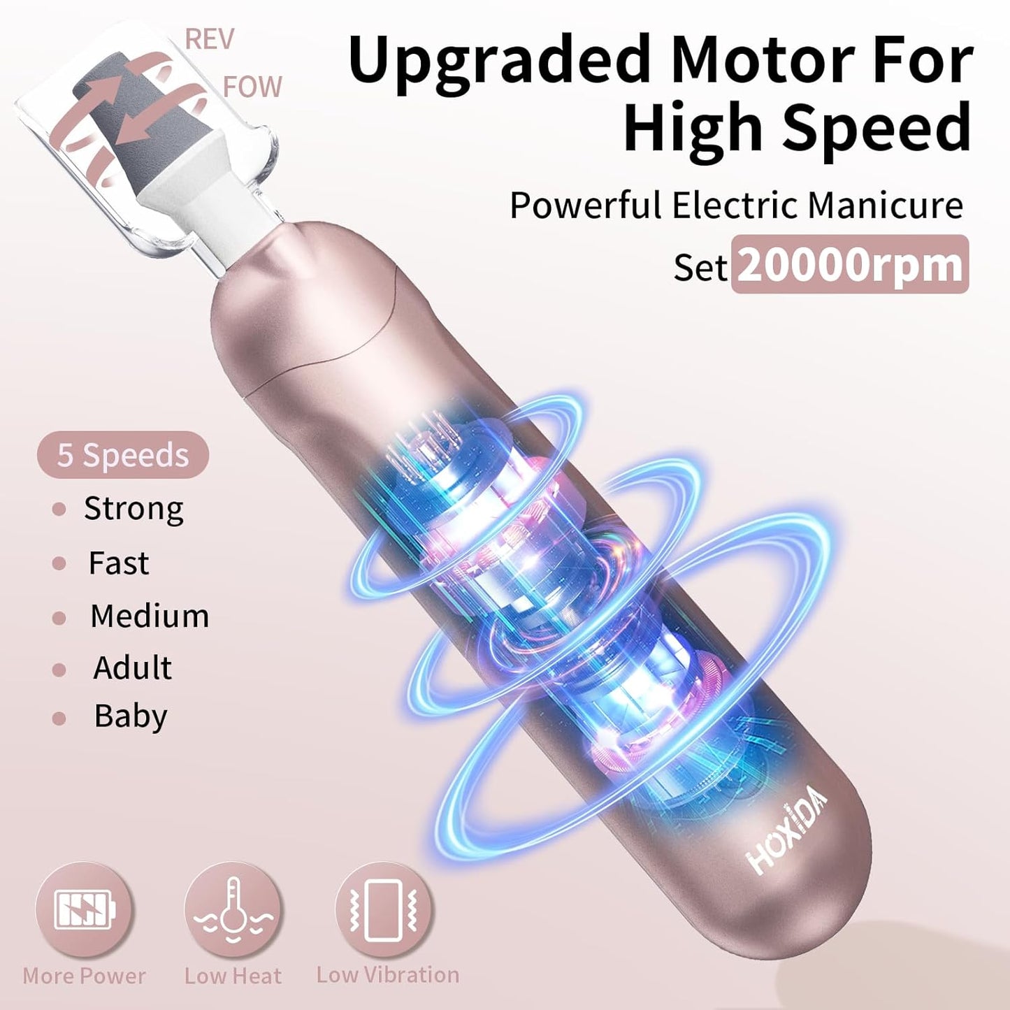 Manicure Pedicure Kit with Case, Professional Nail Grinder for Senior Thick Toenail, Cordless Electric Nail File, 5 Speeds Pedicure Tools for feet Callus Remover, Nail Drill for Women Hand Feet Care