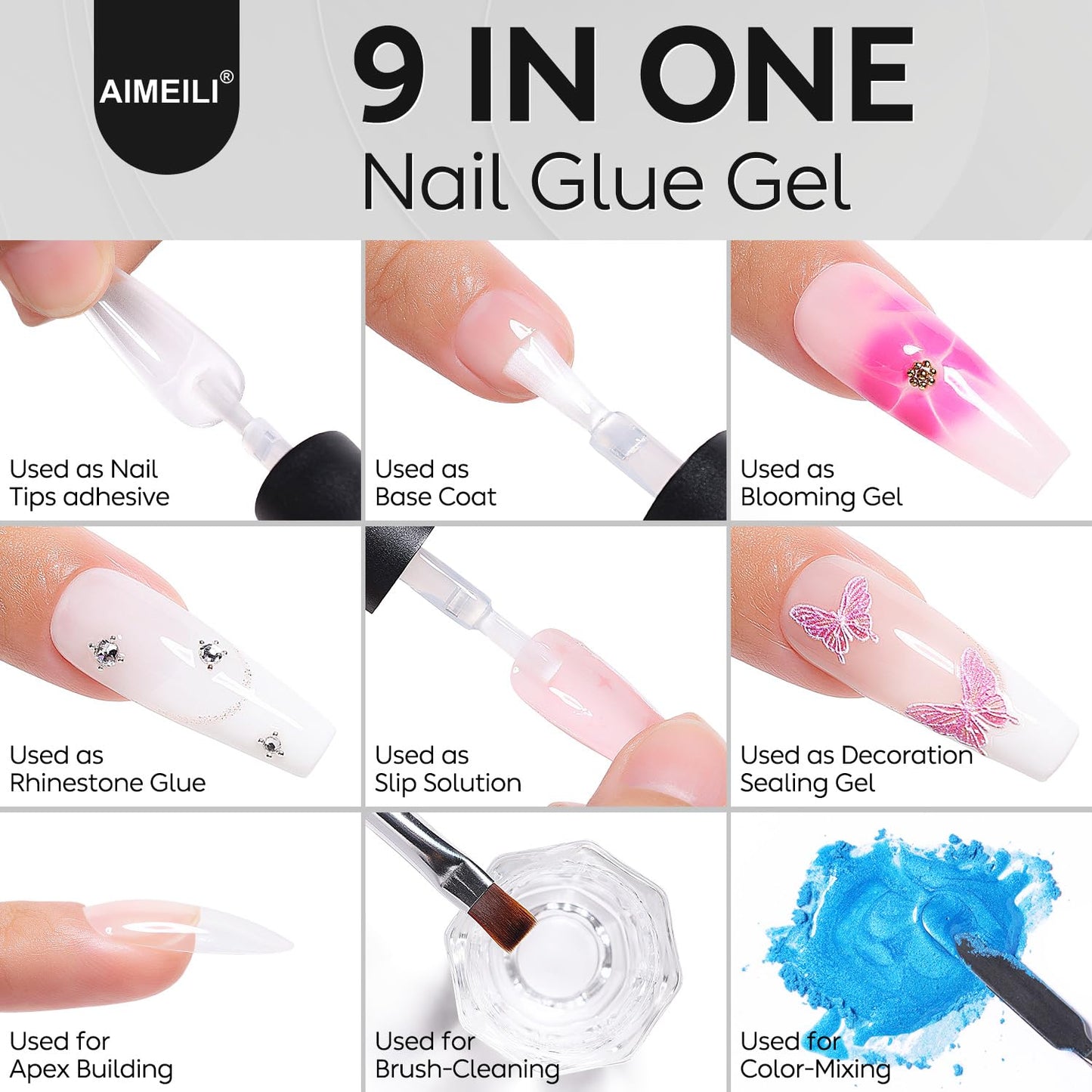 AIMEILI Nail Dehydrator Primer Nail Glue Blooming for Gel Nail Polish 4pcs, Cruelty Free, Vegan, U V LED Nail Art