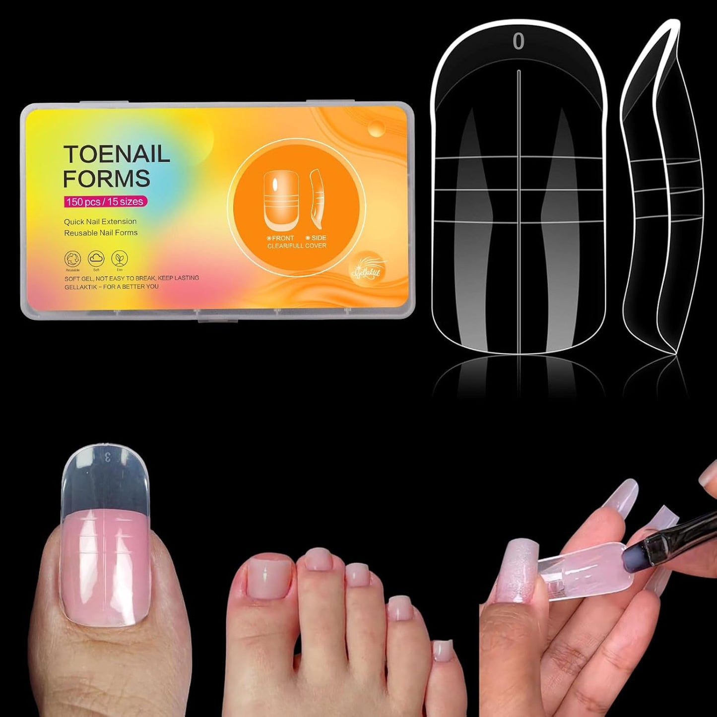 Toe Dual Forms for Poly Gel, 150PCS French Nail Forms for Toes, 15 Sizes Clear Poly Gel Toenails Molds for DIY Pedi Toenail Extension Kit for Salon-Quality Manicures at Home