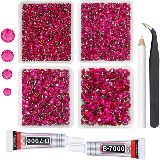Rose Red Crystal Resin Rhinestones w B7000 Jewelry Glue for Bedazzling Crafting 3mm 4mm 5mm 6mm Dark Hot Pink Flatback Stones Diamonds Gems for Nails Face Eye Makeup Tumblers Bottles DIY Crafts