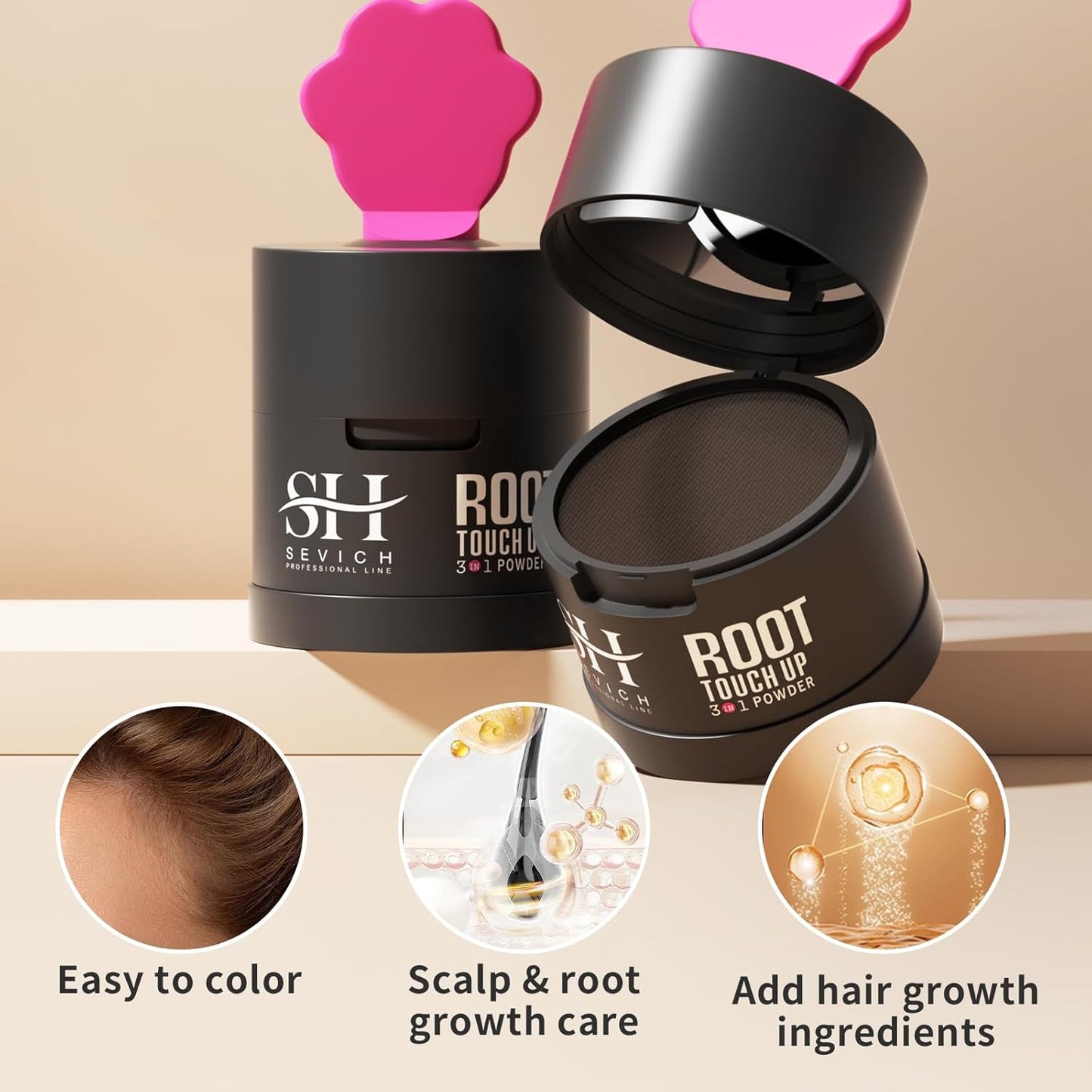 Sevich Hairline Powder 2.0, Instantly Conceals Hair Loss, Root Touch up Powder, Hair Shadow Toppers for Women & Men Thinning Gray Hair, Windproof & Sweatproof, 48H Makeup Lasting, Dark Brown