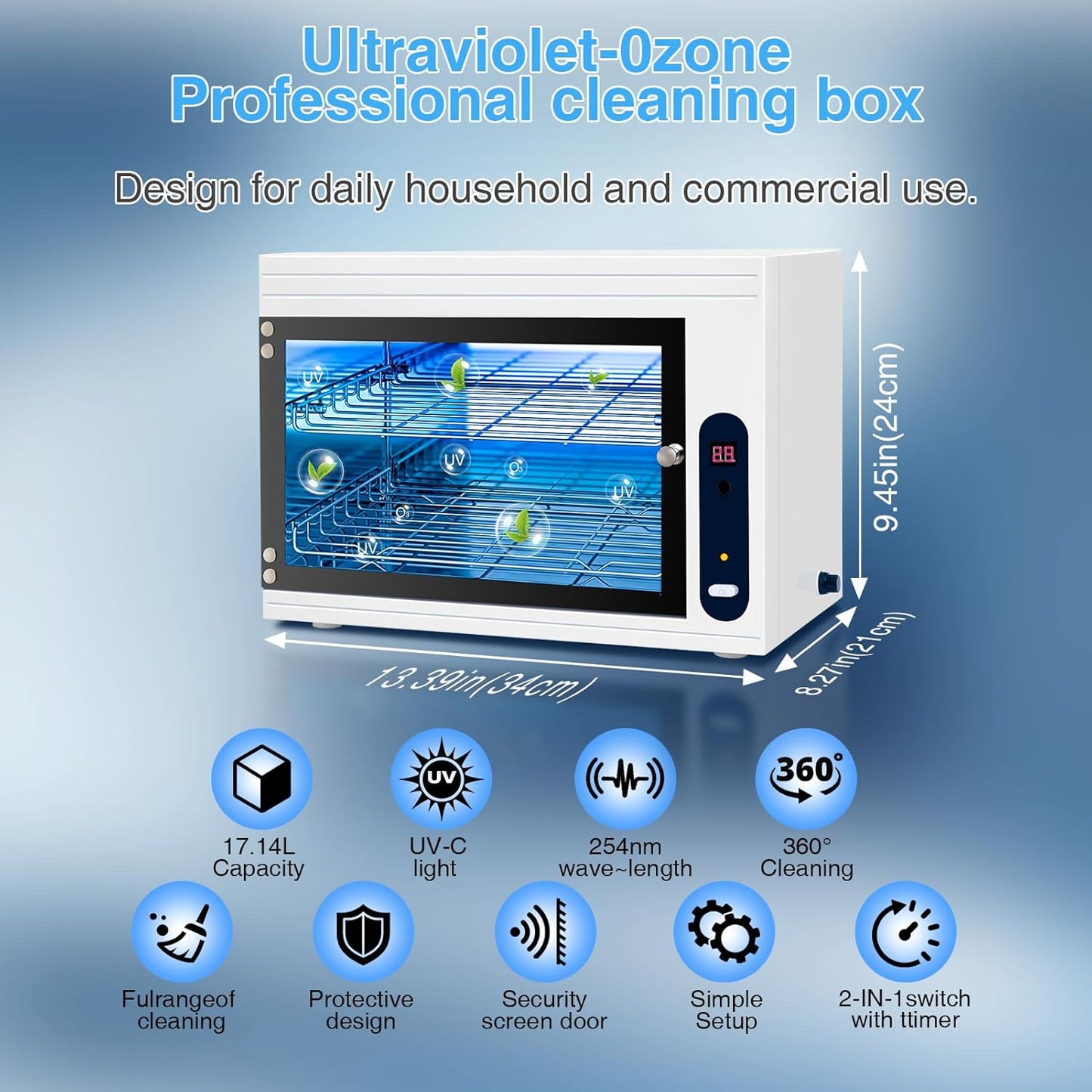 Nail Tool Cleaning Machine 17L Big Capacity UV Sanitizer Cabinet Salon Equipment for Spa Beauty Home Metal Tools