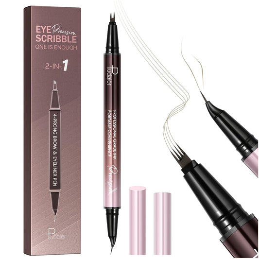Eyebrow Pen, Waterproof Microblading Eyebrow Pencil, 2-in-1 Dual-Ended 4 Tip Eye Brow Makeup Pen for Women with Precise Curved Brush-Tip Create Natural Hair-Like Brows, Last All-Day (Truffle)