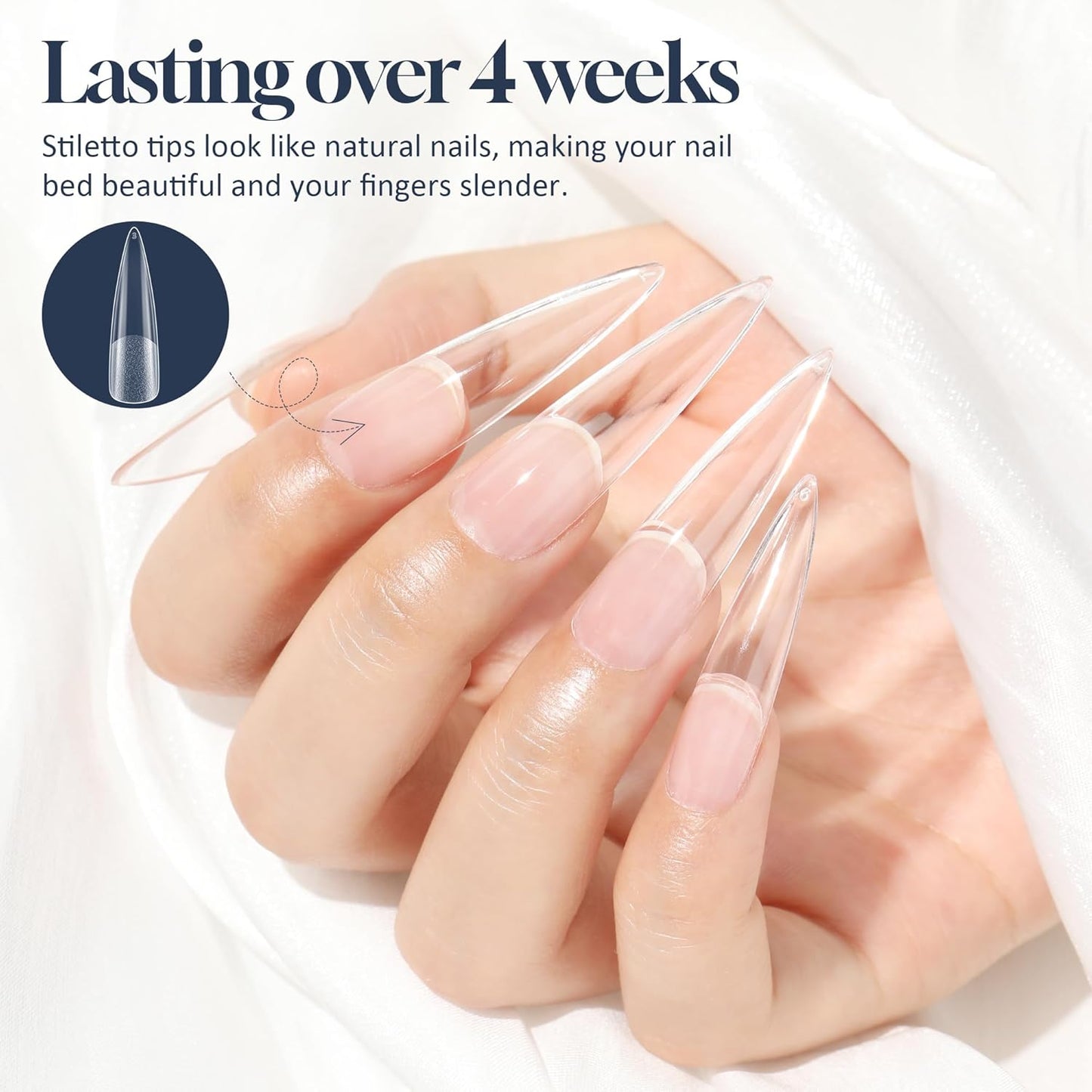 Stiletto Nail Tips Extra Long 240Pcs Pre-shaped Full Cover Fake Nail Tips No Filed Soft Gel Stiletto Acrylic Nails for Soak Off Nail Extension Nail Art DIY 12Sizes