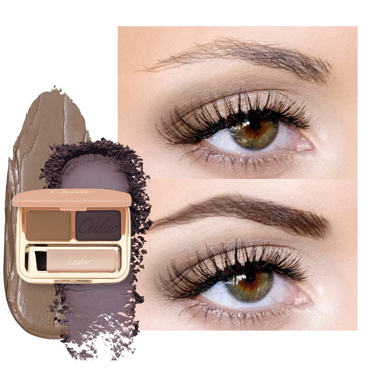 Oulac Waterproof Eyebrow Powder Gray Kit with Brow Brush 2 in1 Long Lasting Instant Eyebrow Pomade & Powder Natural Makeup for Sparse Brows 3.2 g/0.11 oz (Strawburn）