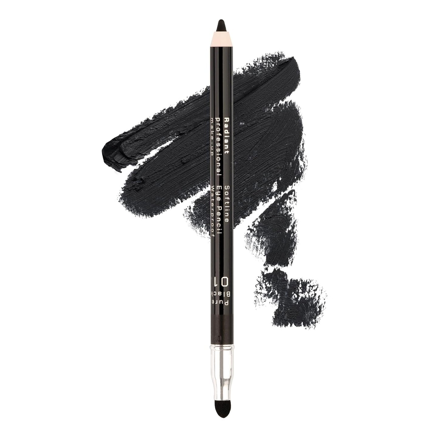 Radiant Professional Black Waterproof Eyeliner Pencil - Eyeliner Waterproof Smudge Proof for Woman - Long Lasting Under Eye Pencil for Smoky Eye - Soft Waterline Eye liner with Smudger Tool -Black(01)